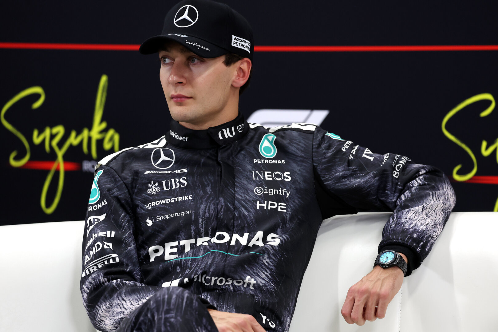 GP GIAPPONE, George Russell (GBR) Mercedes AMG Formula One Team in the post qualifying FIA Press Conference.
28.03.2026. Formula 1 World Championship, Rd 3, Japanese Grand Prix, Suzuka, Japan, Qualifiche Day.
 - www.xpbimages.com, EMail: requests@xpbimages.com © Copyright: Rew / XPB Images