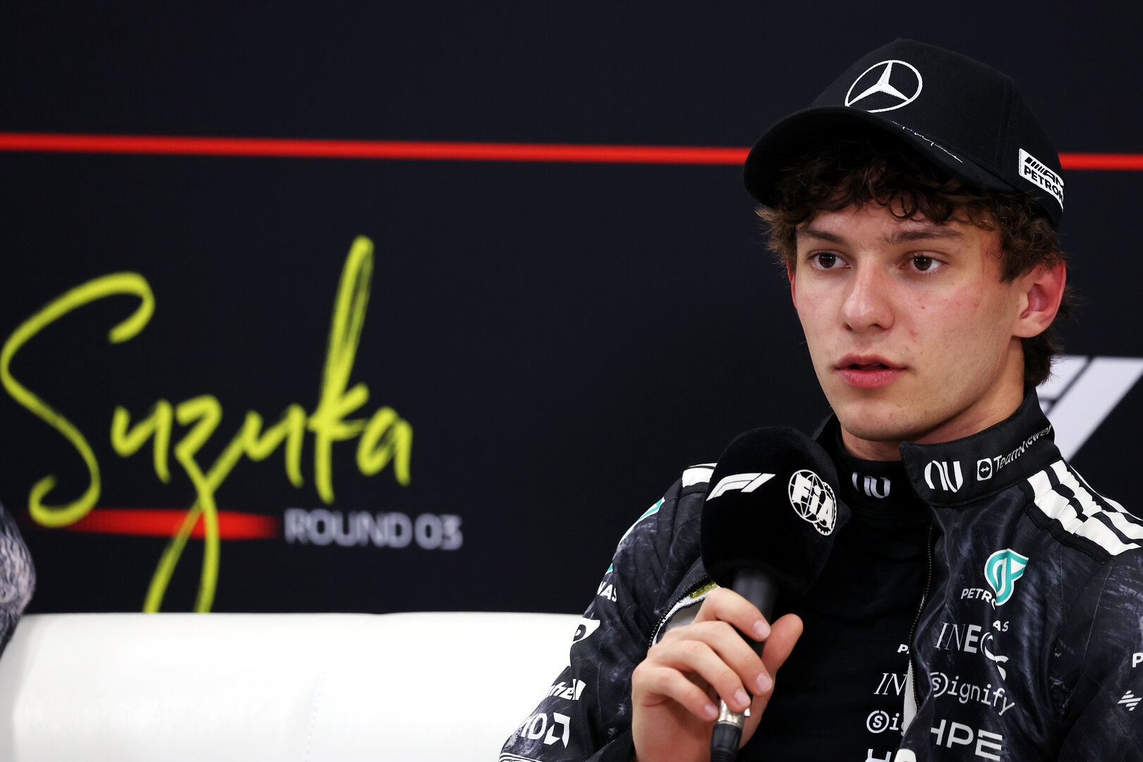 GP GIAPPONE, Andrea Kimi Antonelli (ITA) Mercedes AMG Formula One Team in the post qualifying FIA Press Conference.
28.03.2026. Formula 1 World Championship, Rd 3, Japanese Grand Prix, Suzuka, Japan, Qualifiche Day.
 - www.xpbimages.com, EMail: requests@xpbimages.com © Copyright: Rew / XPB Images