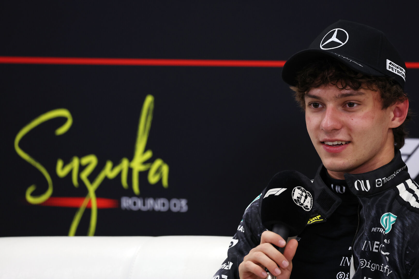 GP GIAPPONE, Andrea Kimi Antonelli (ITA) Mercedes AMG Formula One Team in the post qualifying FIA Press Conference.
28.03.2026. Formula 1 World Championship, Rd 3, Japanese Grand Prix, Suzuka, Japan, Qualifiche Day.
 - www.xpbimages.com, EMail: requests@xpbimages.com © Copyright: Rew / XPB Images