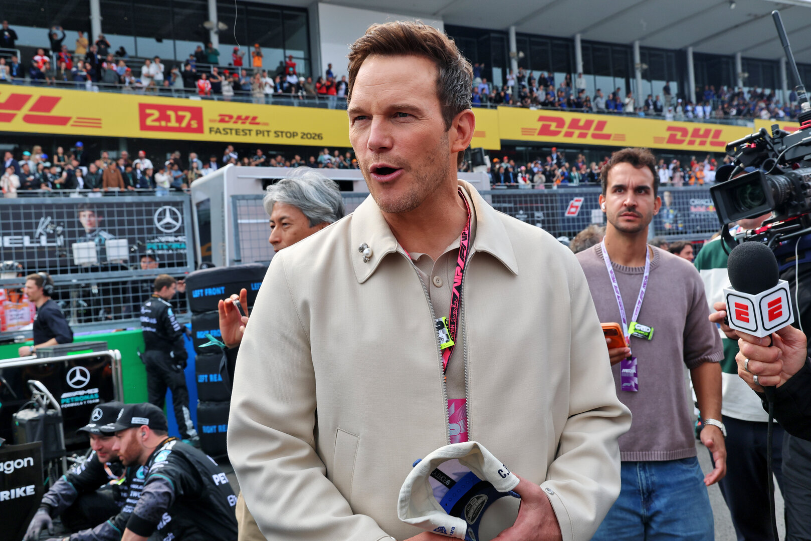 GP GIAPPONE, Chris Pratt (USA) Actor on the grid.
29.03.2026. Formula 1 World Championship, Rd 3, Japanese Grand Prix, Suzuka, Japan, Gara Day.
- www.xpbimages.com, EMail: requests@xpbimages.com © Copyright: Batchelor / XPB Images