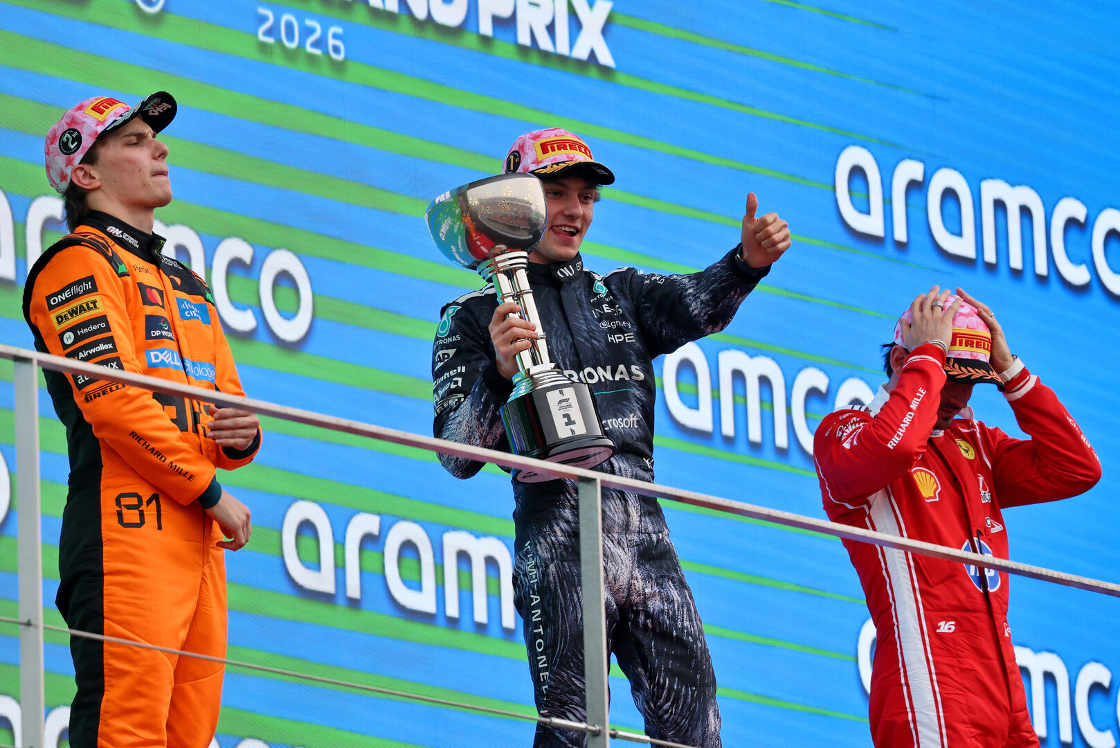 GP GIAPPONE, The podium (L to R): Oscar Piastri (AUS) McLaren F1 Team, second; Andrea Kimi Antonelli (ITA) Mercedes AMG Formula One Team, vincitore; Charles Leclerc (MON) Ferrari, third.
29.03.2026. Formula 1 World Championship, Rd 3, Japanese Grand Prix, Suzuka, Japan, Gara Day.
- www.xpbimages.com, EMail: requests@xpbimages.com © Copyright: Batchelor / XPB Images