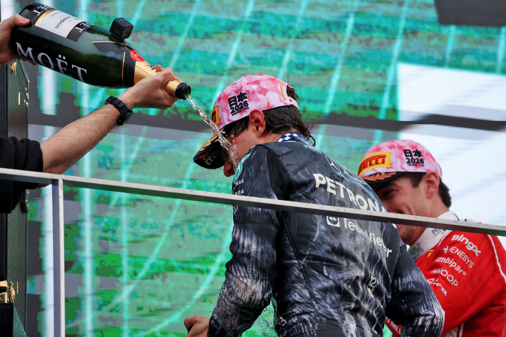 GP GIAPPONE, Gara winner Andrea Kimi Antonelli (ITA) Mercedes AMG Formula One Team celebrates on the podium.
29.03.2026. Formula 1 World Championship, Rd 3, Japanese Grand Prix, Suzuka, Japan, Gara Day.
 - www.xpbimages.com, EMail: requests@xpbimages.com © Copyright: Rew / XPB Images