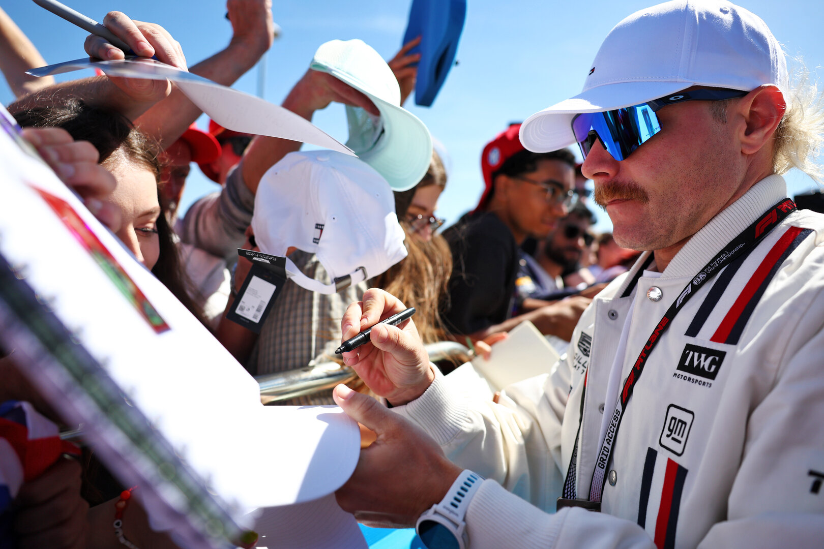 GP GRAN BRETAGNA, Valtteri Bottas (FIN) Cadillac Formula 1 Team with fans.
02.07.2026. Formula 1 World Championship, Rd 9, British Grand Prix, Silverstone, England, Preparation Day.
 - www.xpbimages.com, EMail: requests@xpbimages.com © Copyright: Patching / XPB Images