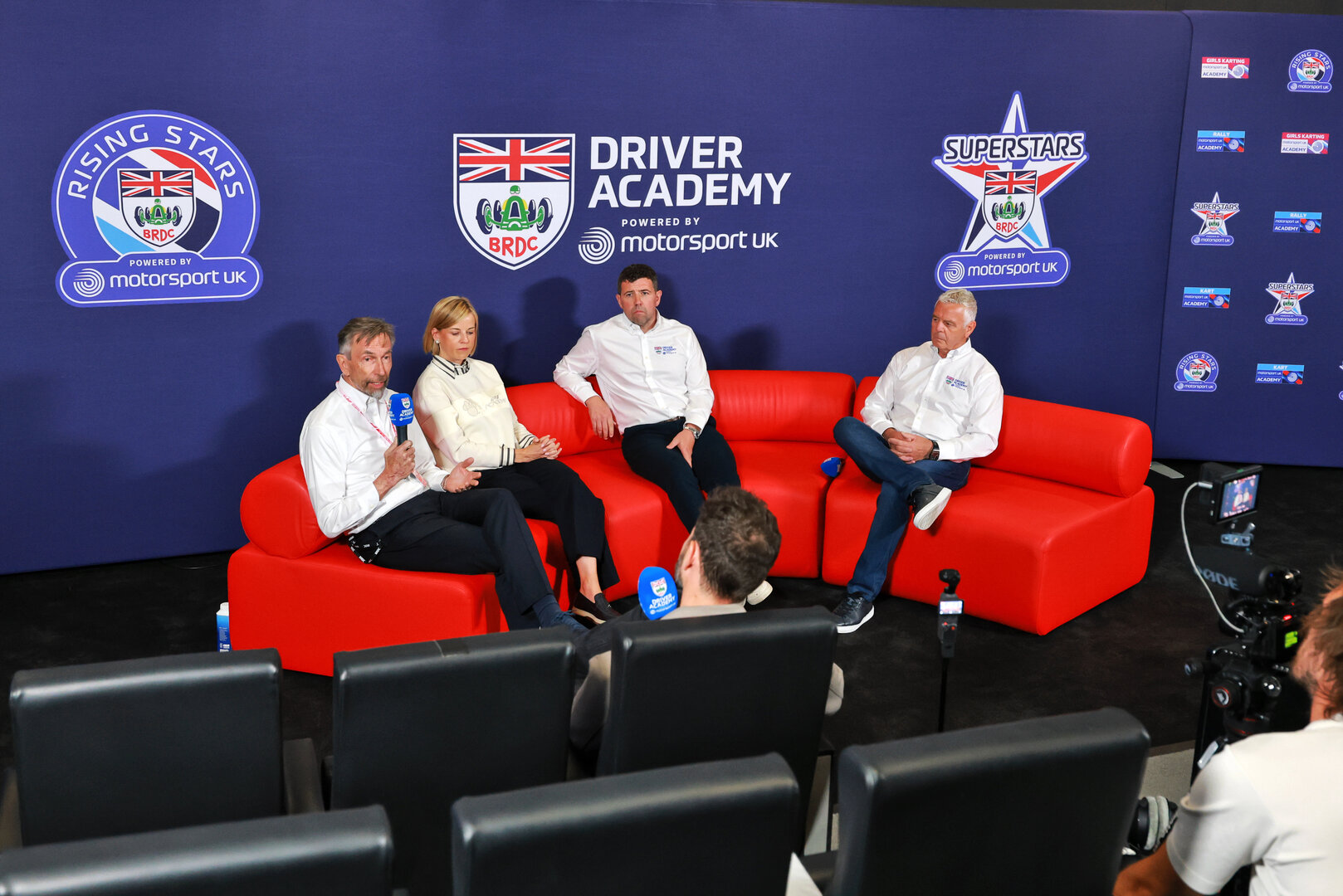 GP GRAN BRETAGNA, (L to R): Hugh Chambers (GBR) Motorsport UK Chief Executive Officer; Susie Wolff (GBR) F1 Academy Managing Director; Andy Meyrick (GBR) Superstars Programme Director; e Derek Warwick (GBR) BRDC Vice President - Motorsport UK Driver Academy Press Conference.
02.07.2026. Formula 1 World Championship, Rd 9, British Grand Prix, Silverstone, England, Preparation Day.
- www.xpbimages.com, EMail: requests@xpbimages.com © Copyright: Moy / XPB Images