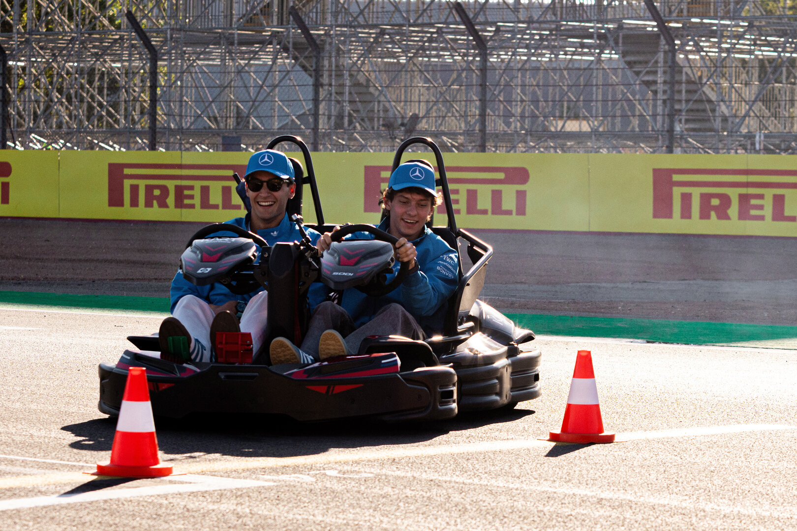 GP GRAN BRETAGNA, (L to R): George Russell (GBR) Mercedes AMG Formula One Team e team mate Andrea Kimi Antonelli (ITA) Mercedes AMG Formula One Team karting.
02.07.2026. Formula 1 World Championship, Rd 9, British Grand Prix, Silverstone, England, Preparation Day.
- www.xpbimages.com, EMail: requests@xpbimages.com © Copyright: Denny / XPB Images