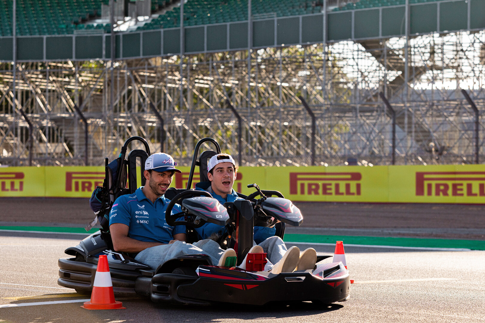 GP GRAN BRETAGNA, (L to R): Pierre Gasly (FRA) Alpine F1 Team e team mate Franco Colapinto (ARG) Alpine F1 Team karting.
02.07.2026. Formula 1 World Championship, Rd 9, British Grand Prix, Silverstone, England, Preparation Day.
 - www.xpbimages.com, EMail: requests@xpbimages.com © Copyright: Denny / XPB Images