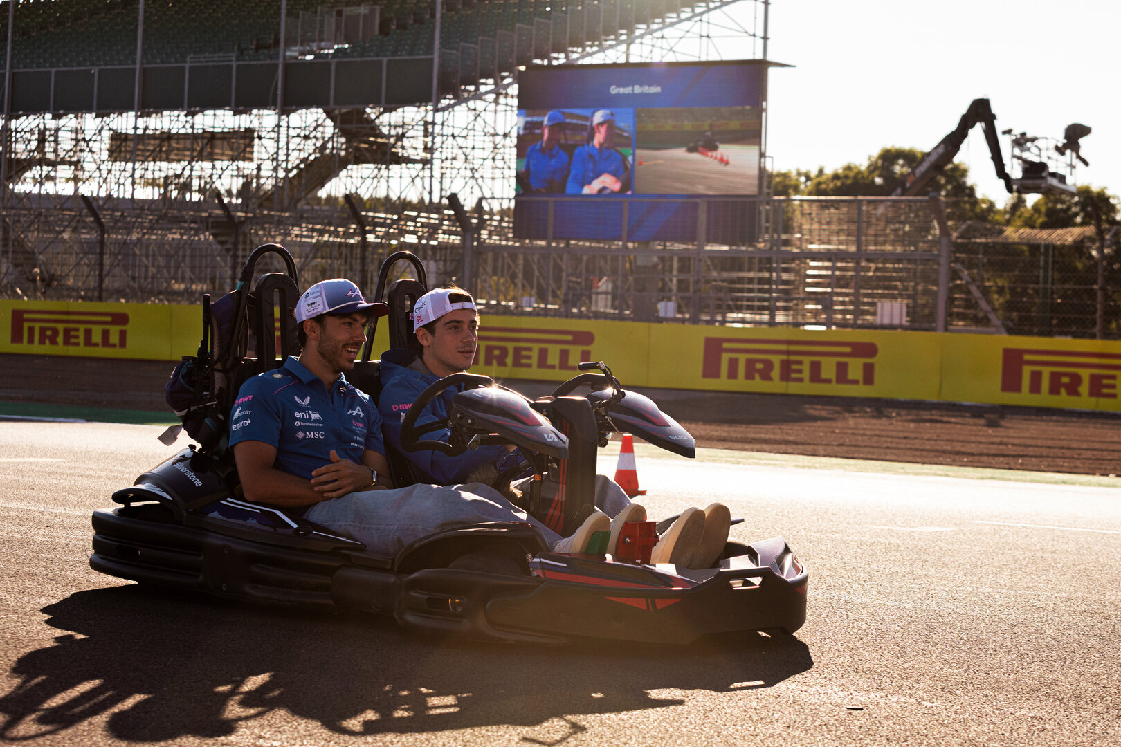 GP GRAN BRETAGNA, (L to R): Pierre Gasly (FRA) Alpine F1 Team e team mate Franco Colapinto (ARG) Alpine F1 Team karting.
02.07.2026. Formula 1 World Championship, Rd 9, British Grand Prix, Silverstone, England, Preparation Day.
- www.xpbimages.com, EMail: requests@xpbimages.com © Copyright: Denny / XPB Images