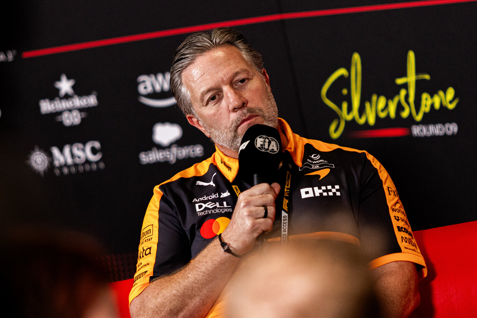 GP GRAN BRETAGNA, Zak Brown (USA) McLaren F1 Team Executive Director in the FIA Press Conference.
03.07.2026. Formula 1 World Championship, Rd 9, British Grand Prix, Silverstone, England, Sprint Qualifiche Day.
 - www.xpbimages.com, EMail: requests@xpbimages.com © Copyright: Denny / XPB Images