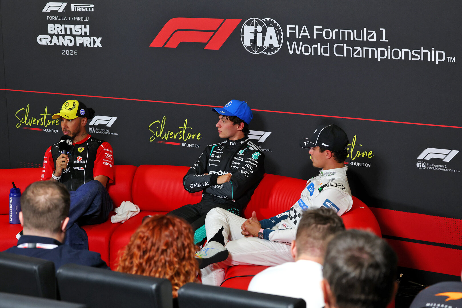 GP GRAN BRETAGNA, (L to R): Lewis Hamilton (GBR) Ferrari; Andrea Kimi Antonelli (ITA) Mercedes AMG Formula One Team; e Lando Norris (GBR) McLaren F1 Team, in the post Sprint FIA Press Conference.
04.07.2026. Formula 1 World Championship, Rd 9, British Grand Prix, Silverstone, England, Sprint e Qualifiche Day.
- www.xpbimages.com, EMail: requests@xpbimages.com © Copyright: Bearne / XPB Images