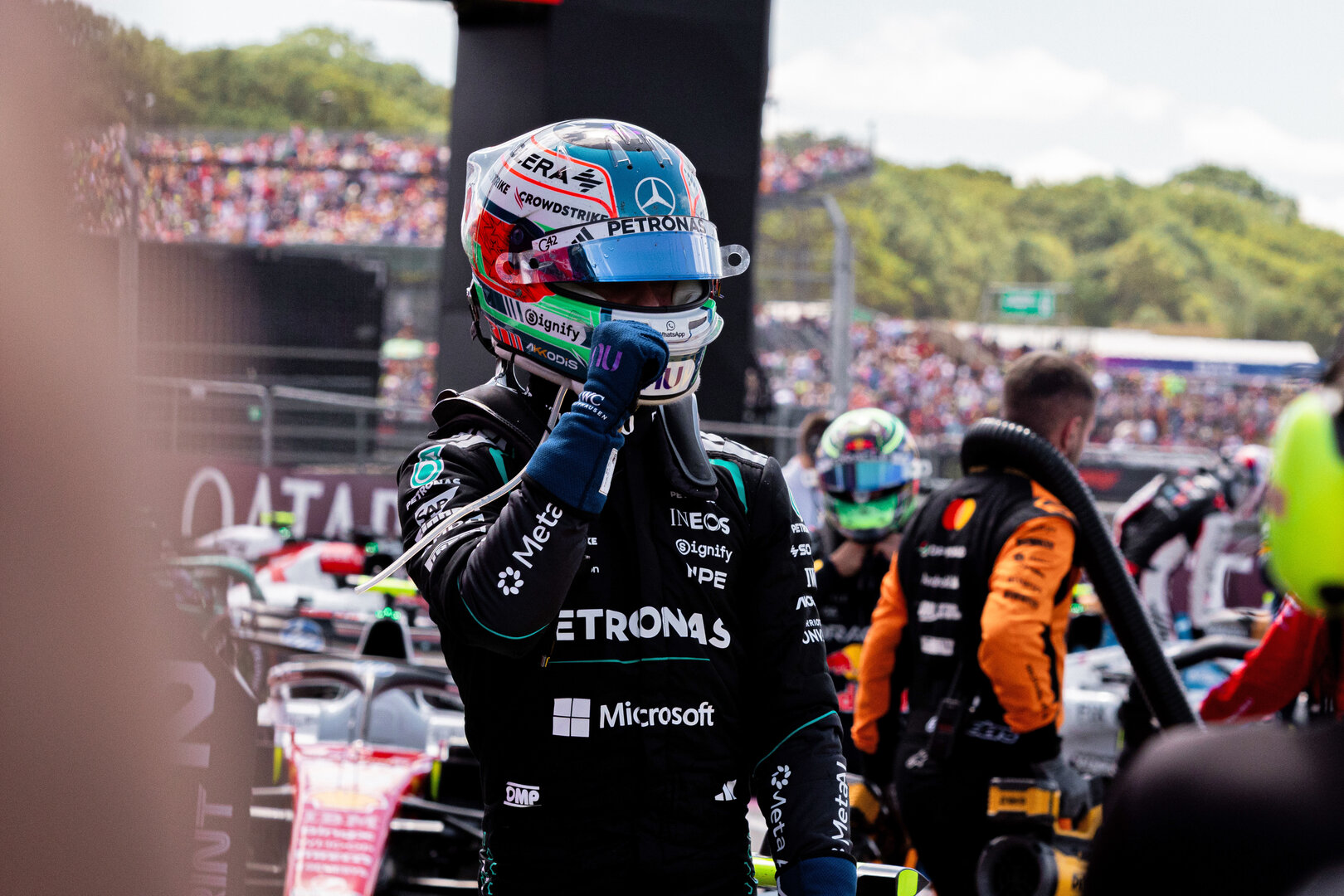 GP GRAN BRETAGNA, Gara winner Andrea Kimi Antonelli (ITA) Mercedes AMG Formula One Team celebrates in Sprint parc ferme.
04.07.2026. Formula 1 World Championship, Rd 9, British Grand Prix, Silverstone, England, Sprint e Qualifiche Day.
 - www.xpbimages.com, EMail: requests@xpbimages.com © Copyright: Denny / XPB Images