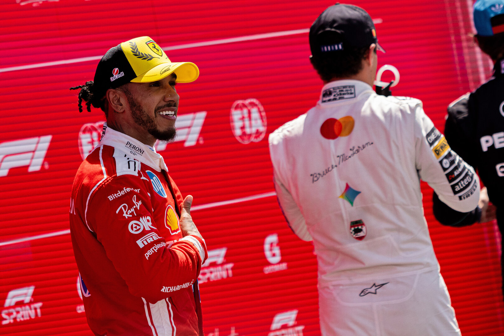 GP GRAN BRETAGNA, Second placed Lewis Hamilton (GBR) Ferrari celebrates in Sprint parc ferme.
04.07.2026. Formula 1 World Championship, Rd 9, British Grand Prix, Silverstone, England, Sprint e Qualifiche Day.
 - www.xpbimages.com, EMail: requests@xpbimages.com © Copyright: Denny / XPB Images