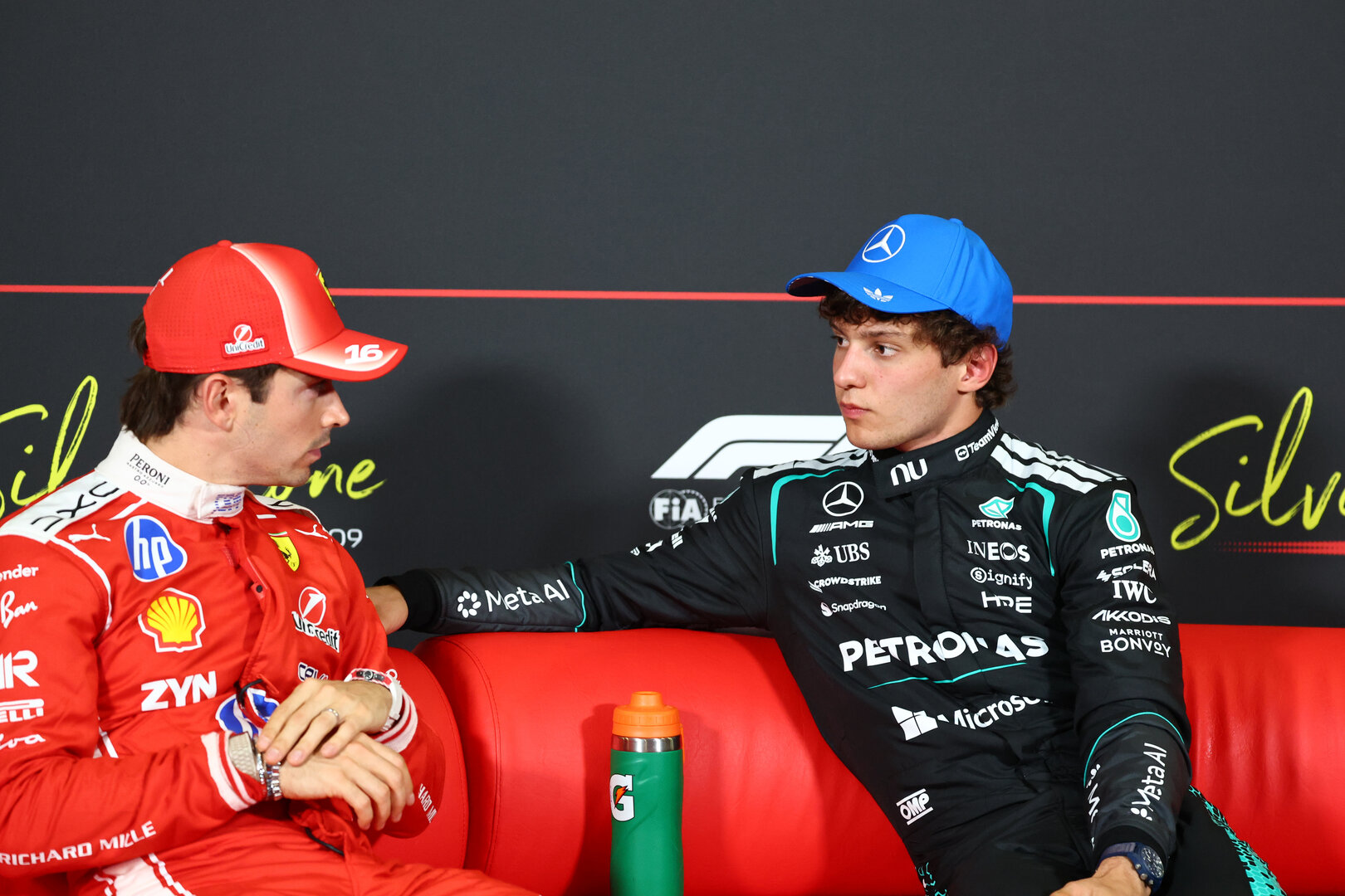 GP GRAN BRETAGNA, (L to R): Charles Leclerc (MON) Ferrari e Andrea Kimi Antonelli (ITA) Mercedes AMG Formula One Team in the post qualifying FIA Press Conference.
04.07.2026. Formula 1 World Championship, Rd 9, British Grand Prix, Silverstone, England, Sprint e Qualifiche Day.
- www.xpbimages.com, EMail: requests@xpbimages.com © Copyright: Bearne / XPB Images