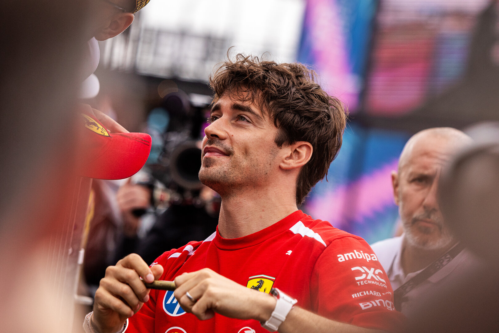 GP GRAN BRETAGNA, Charles Leclerc (MON) Ferrari with fans.
05.07.2026. Formula 1 World Championship, Rd 9, British Grand Prix, Silverstone, England, Gara Day.
 - www.xpbimages.com, EMail: requests@xpbimages.com © Copyright: Denny / XPB Images