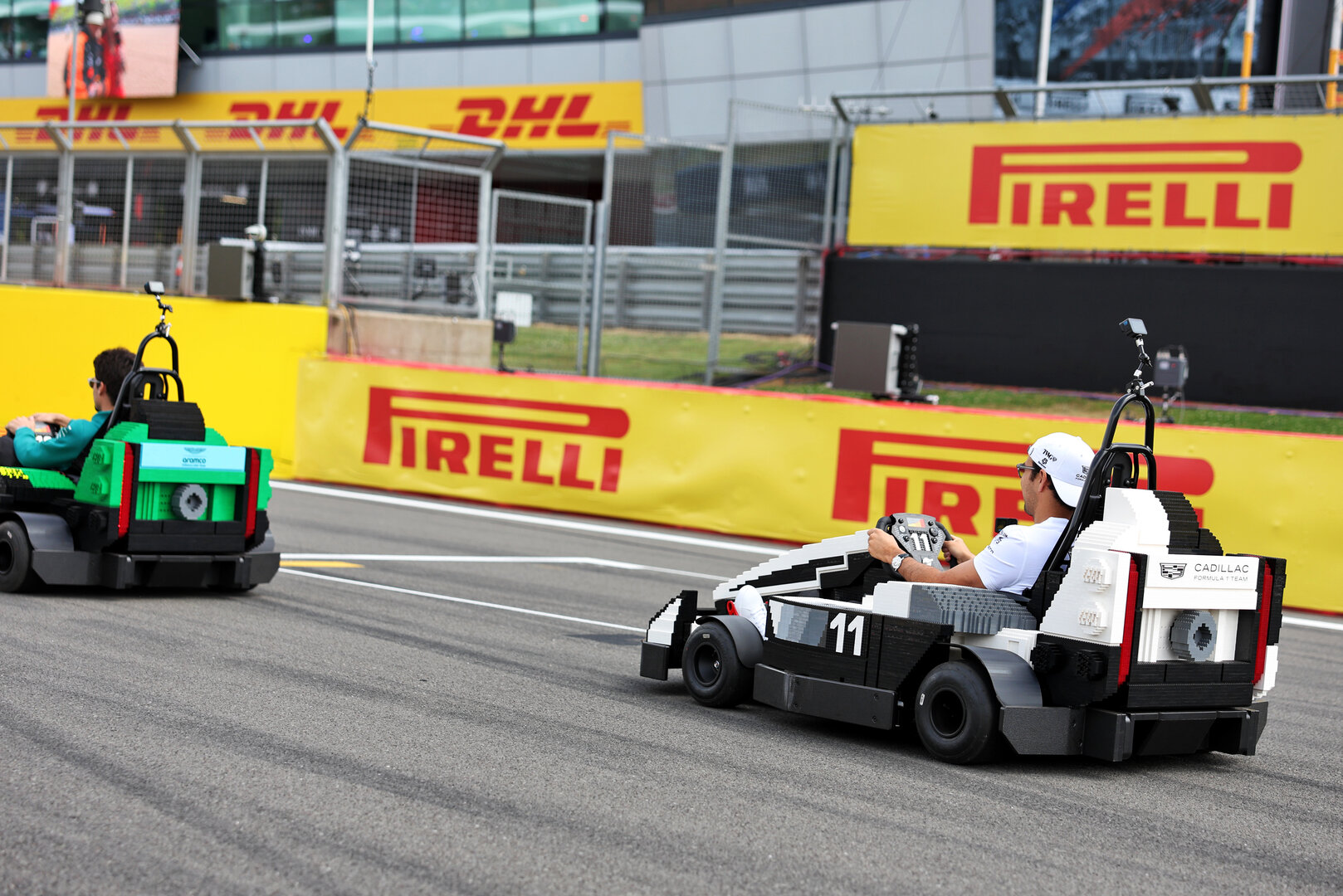 GP GRAN BRETAGNA, Sergio Perez (MEX) Cadillac Formula 1 Team in a Lego kart on the drivers' parade.
05.07.2026. Formula 1 World Championship, Rd 9, British Grand Prix, Silverstone, England, Gara Day.
- www.xpbimages.com, EMail: requests@xpbimages.com © Copyright: Bearne / XPB Images