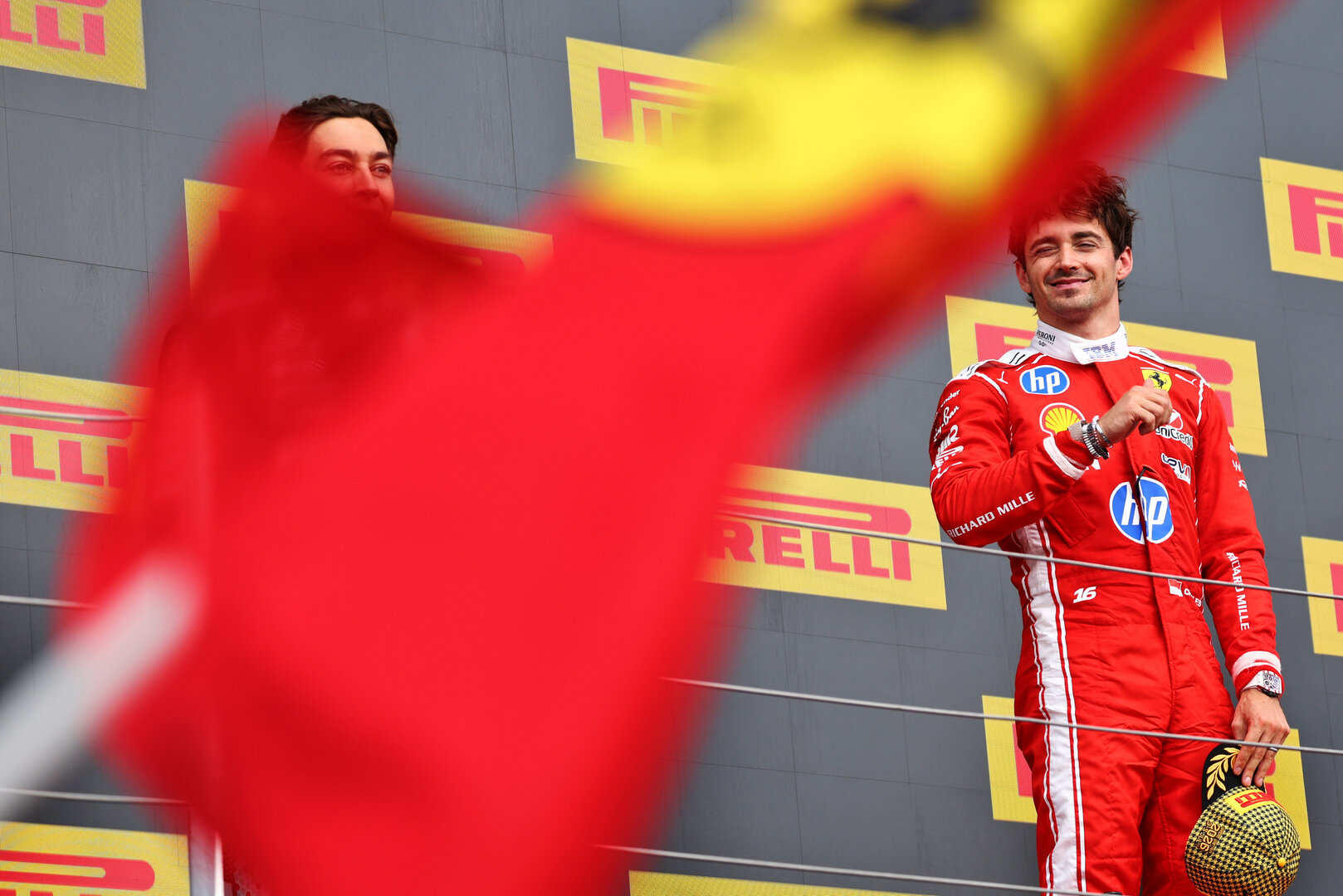 GP GRAN BRETAGNA, Gara winner Charles Leclerc (MON) Ferrari celebrates on the podium.
05.07.2026. Formula 1 World Championship, Rd 9, British Grand Prix, Silverstone, England, Gara Day.
 - www.xpbimages.com, EMail: requests@xpbimages.com © Copyright: Patching / XPB Images