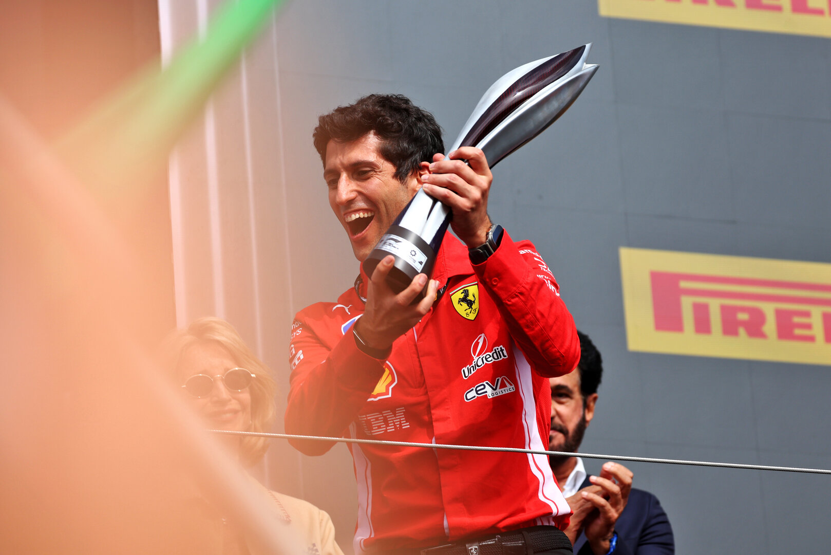 GP GRAN BRETAGNA, Bryan Bozzi (ITA) Ferrari Gara Engineer celebrates on the podium.
05.07.2026. Formula 1 World Championship, Rd 9, British Grand Prix, Silverstone, England, Gara Day.
- www.xpbimages.com, EMail: requests@xpbimages.com © Copyright: Patching / XPB Images