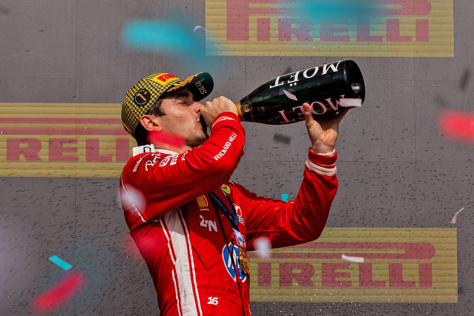 GP GRAN BRETAGNA, Gara winner Charles Leclerc (MON) Ferrari celebrates on the podium.
05.07.2026. Formula 1 World Championship, Rd 9, British Grand Prix, Silverstone, England, Gara Day.
 - www.xpbimages.com, EMail: requests@xpbimages.com © Copyright: Denny / XPB Images