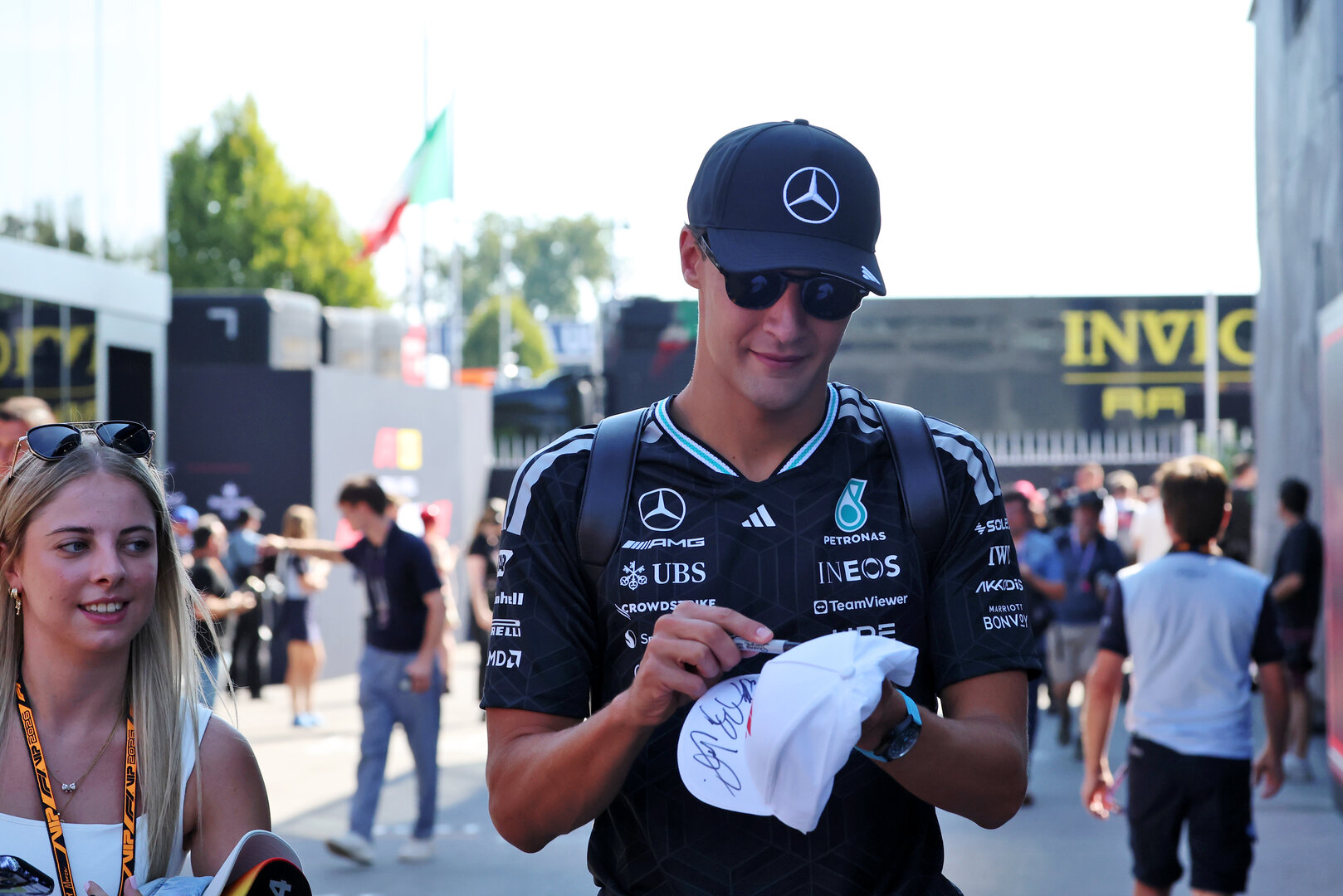 GP ITALIA, George Russell (GBR) Mercedes AMG Formula One Team.
03.09.2026. Formula 1 World Championship, Rd 13, Italian Grand Prix, Monza, Italy, Preparation Day.
 - www.xpbimages.com, EMail: requests@xpbimages.com © Copyright:  Rew / XPB Images
