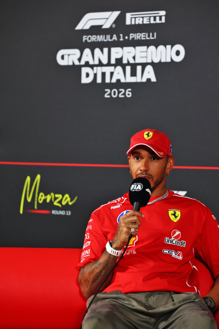 GP ITALIA, Lewis Hamilton (GBR) Ferrari in the FIA Press Conference.
03.09.2026. Formula 1 World Championship, Rd 13, Italian Grand Prix, Monza, Italy, Preparation Day.
- www.xpbimages.com, EMail: requests@xpbimages.com © Copyright: Bearne / XPB Images