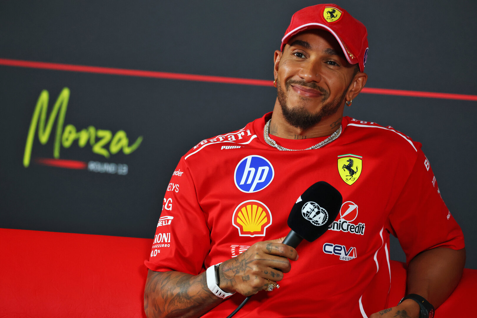 GP ITALIA, Lewis Hamilton (GBR) Ferrari in the FIA Press Conference.
03.09.2026. Formula 1 World Championship, Rd 13, Italian Grand Prix, Monza, Italy, Preparation Day.
- www.xpbimages.com, EMail: requests@xpbimages.com © Copyright: Bearne / XPB Images