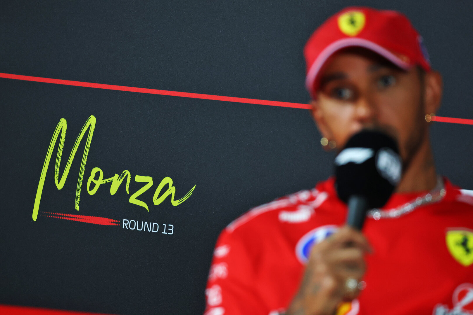 GP ITALIA, Lewis Hamilton (GBR) Ferrari in the FIA Press Conference.
03.09.2026. Formula 1 World Championship, Rd 13, Italian Grand Prix, Monza, Italy, Preparation Day.
- www.xpbimages.com, EMail: requests@xpbimages.com © Copyright: Bearne / XPB Images