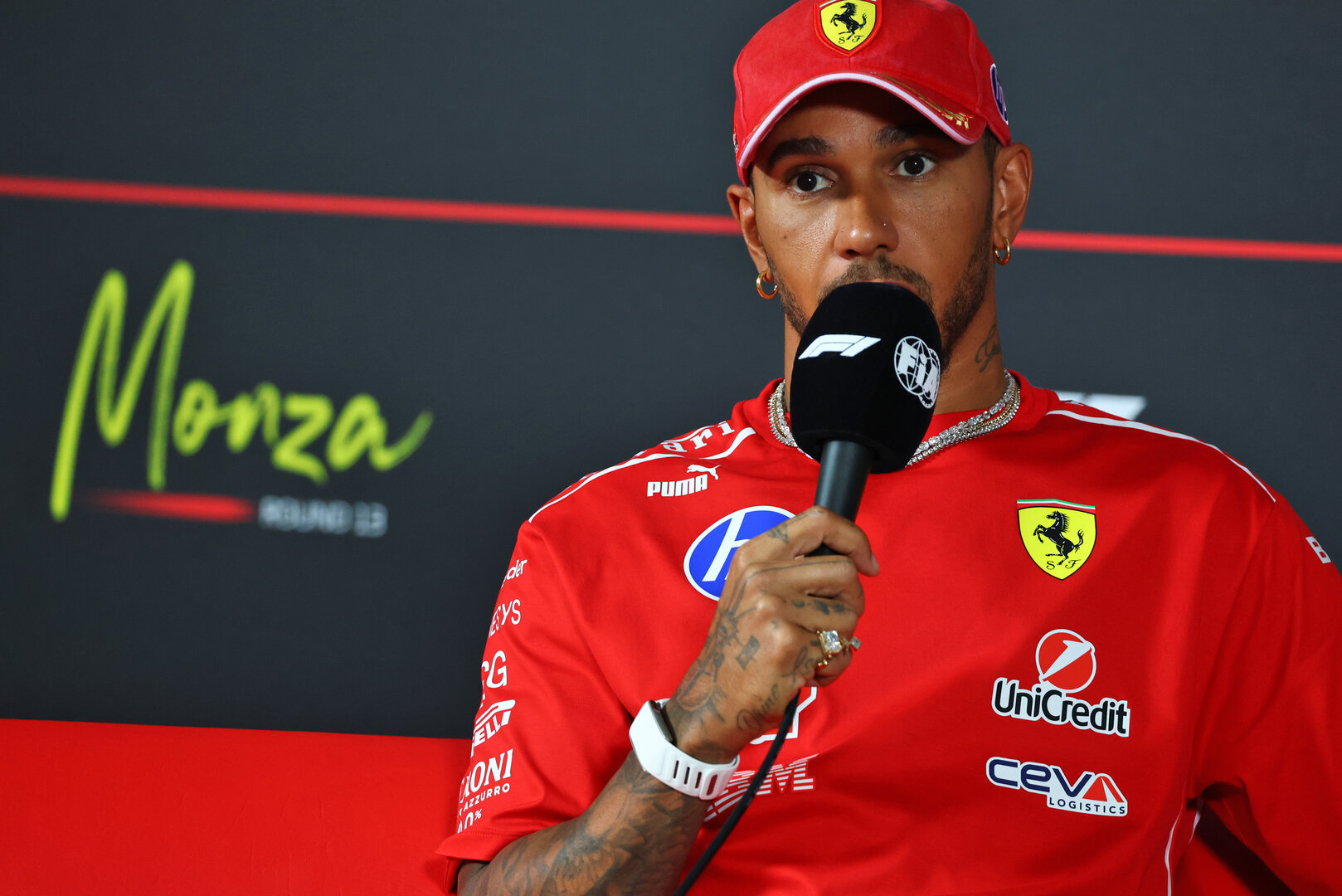 GP ITALIA, Lewis Hamilton (GBR) Ferrari in the FIA Press Conference.
03.09.2026. Formula 1 World Championship, Rd 13, Italian Grand Prix, Monza, Italy, Preparation Day.
- www.xpbimages.com, EMail: requests@xpbimages.com © Copyright: Bearne / XPB Images