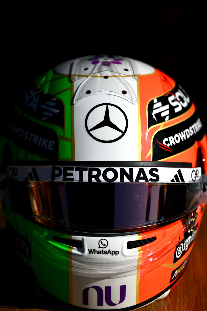 GP ITALIA, Helmet detail of Andrea Kimi Antonelli (ITA) Mercedes AMG Formula One Team. 04.09.2026. Formula 1 World Championship, Rd 13, Italian Grand Prix, Monza, Italy, Practice Day.- www.xpbimages.com, EMail: requests@xpbimages.com © Copyright: XPB Images