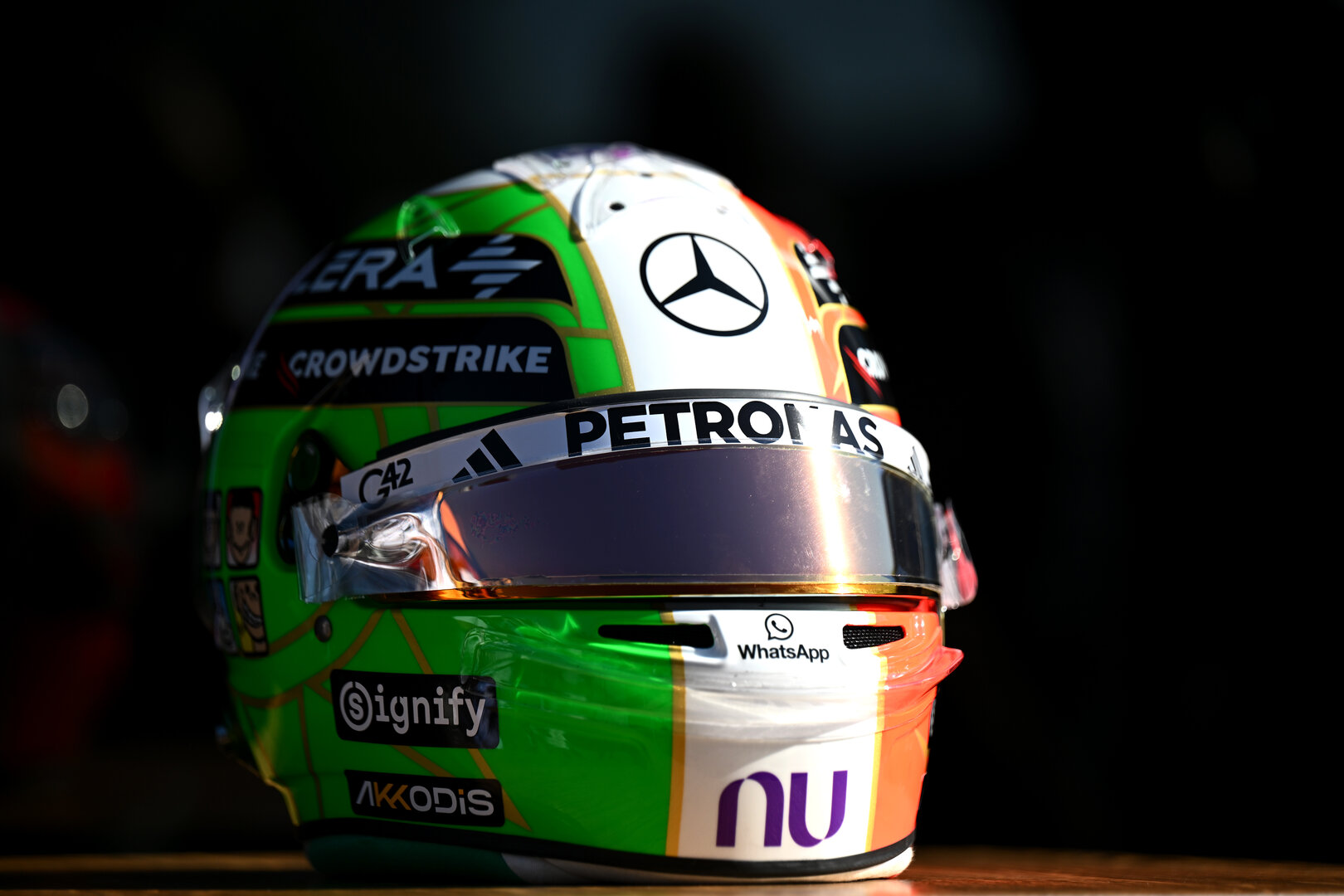 GP ITALIA, Helmet detail of Andrea Kimi Antonelli (ITA) Mercedes AMG Formula One Team. 04.09.2026. Formula 1 World Championship, Rd 13, Italian Grand Prix, Monza, Italy, Practice Day.- www.xpbimages.com, EMail: requests@xpbimages.com © Copyright: XPB Images