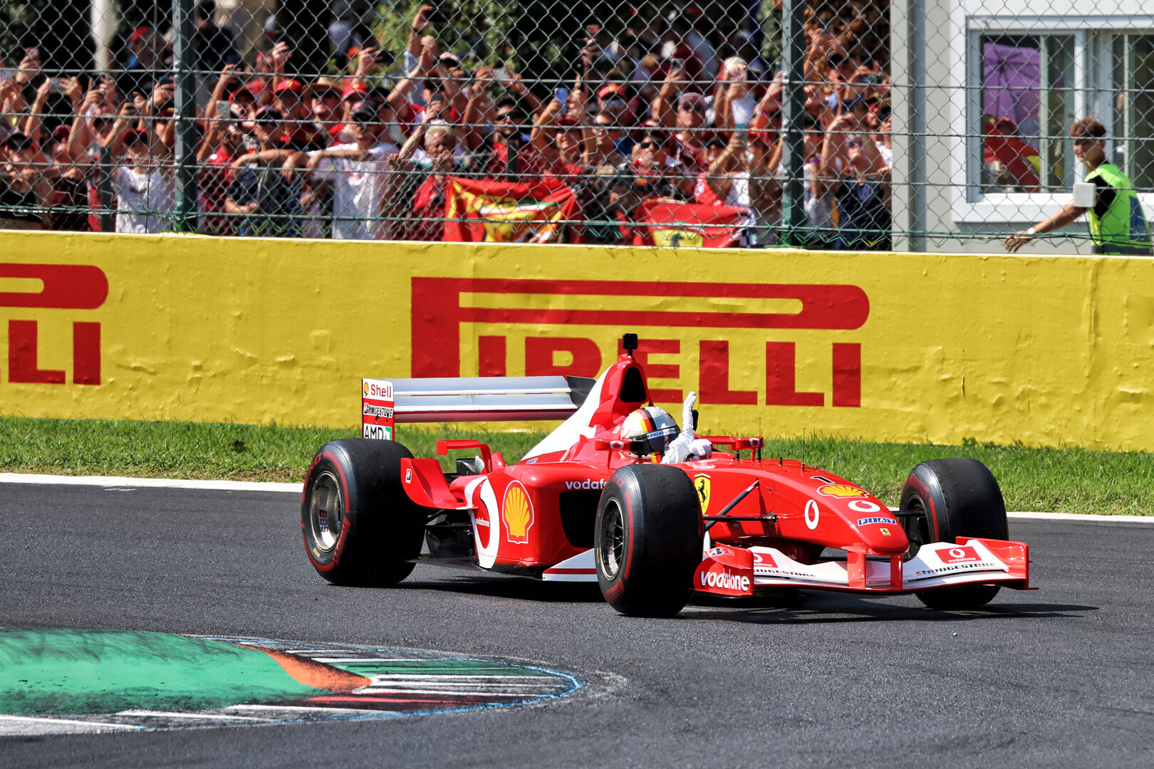 GP ITALIA, Sebastian Vettel (GER) drives the 2002 Ferrari F2002.
06.09.2026. Formula 1 World Championship, Rd 13, Italian Grand Prix, Monza, Italy, Gara Day.
 - www.xpbimages.com, EMail: requests@xpbimages.com © Copyright:  Rew / XPB Images