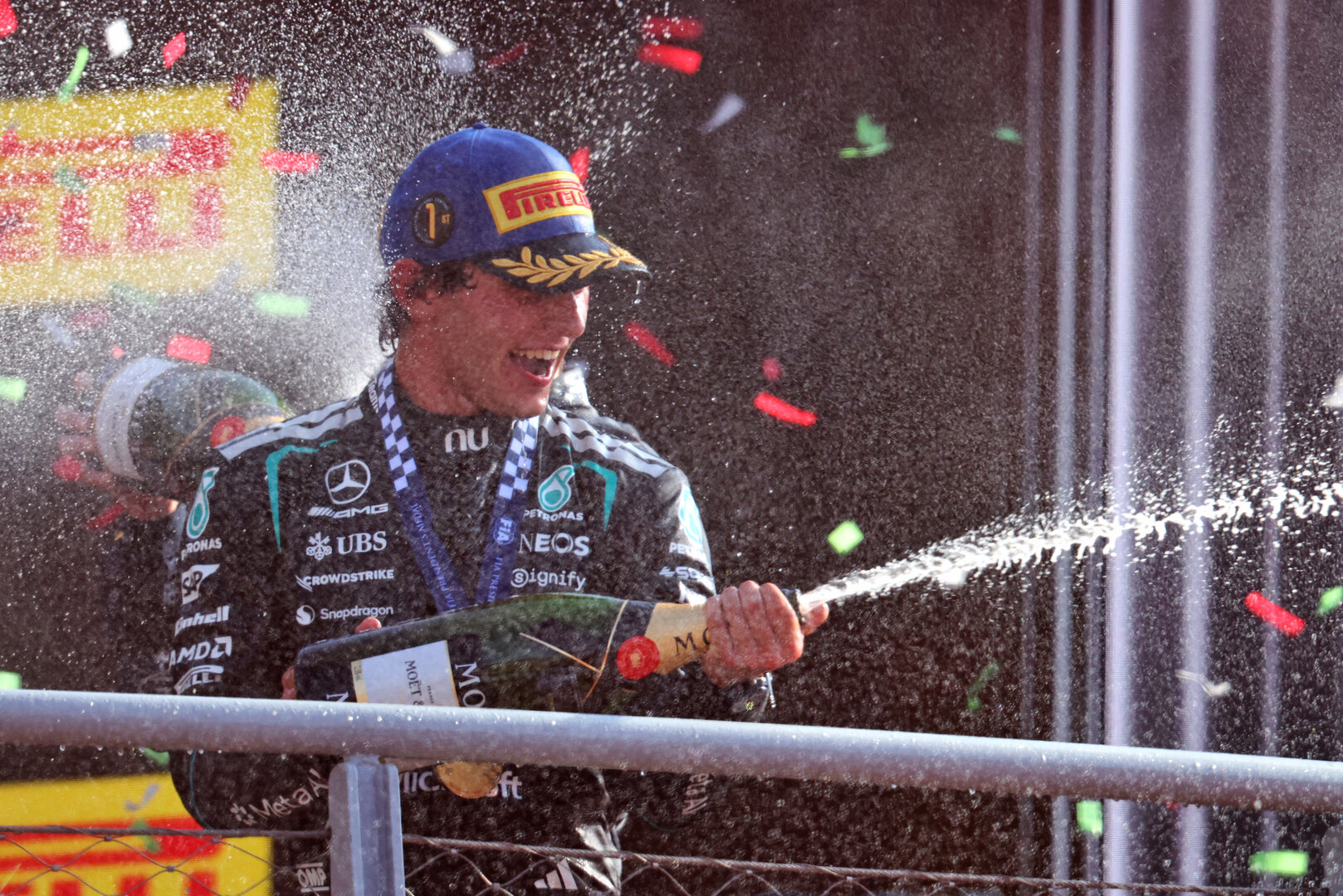 GP ITALIA, Gara winner Andrea Kimi Antonelli (ITA) Mercedes AMG Formula One Team celebrates on the podium.
06.09.2026. Formula 1 World Championship, Rd 13, Italian Grand Prix, Monza, Italy, Gara Day.
- www.xpbimages.com, EMail: requests@xpbimages.com © Copyright: Dunbar / XPB Images