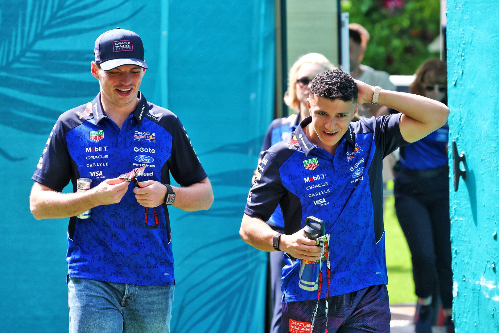 GP MIAMI, (L to R): Max Verstappen (NLD) Red Bull Racing with team mate Isack Hadjar (FRA) Red Bull Racing.
30.04.2026. Formula 1 World Championship, Rd 4, Miami Grand Prix, Miami, Florida, USA, Preparation Day.
- www.xpbimages.com, EMail: requests@xpbimages.com © Copyright: Bearne / XPB Images