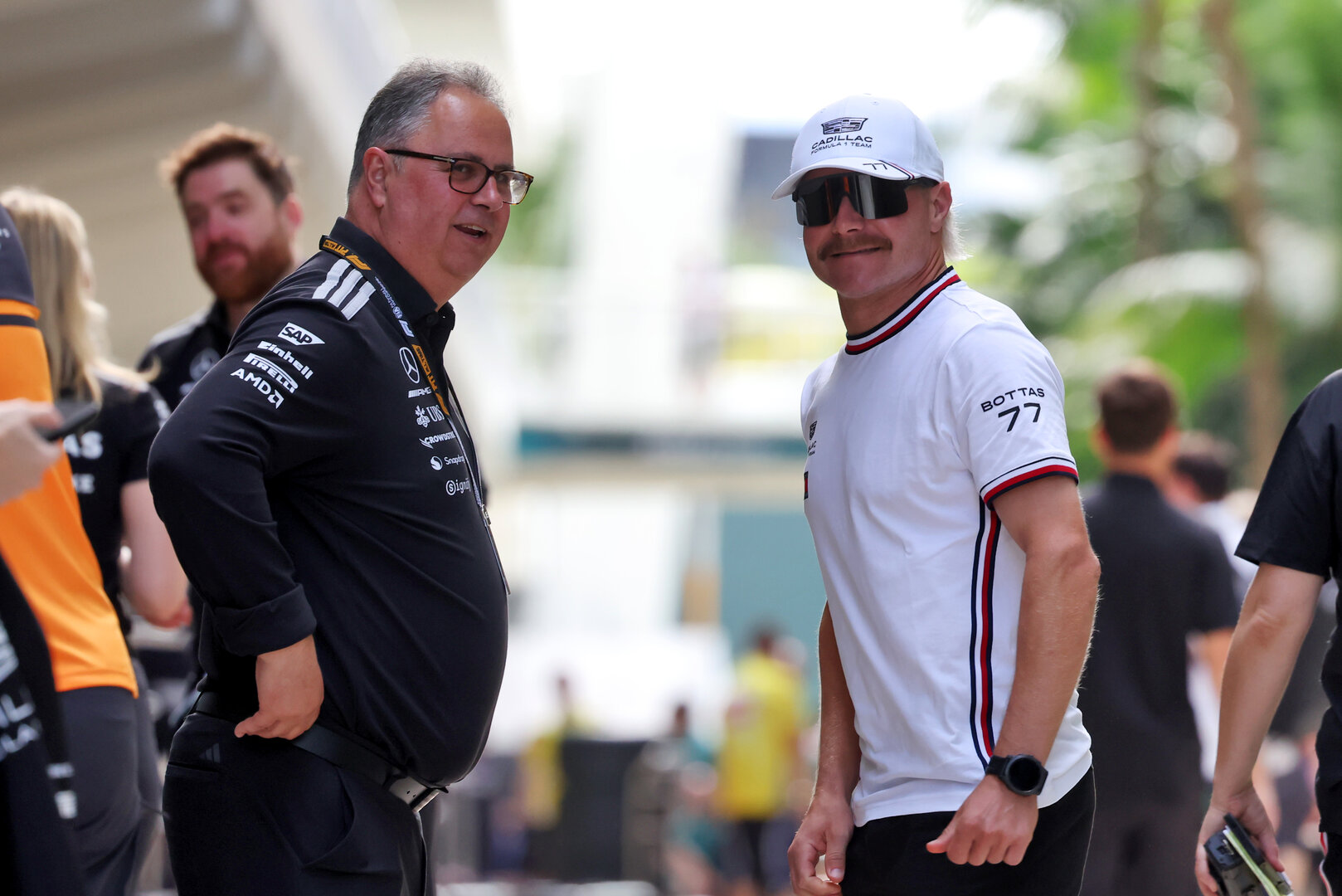 GP MIAMI, (L to R): Ron Meadows (GBR) Mercedes AMG Formula One Team Sporting Director with Valtteri Bottas (FIN) Cadillac Formula 1 Team.
30.04.2026. Formula 1 World Championship, Rd 4, Miami Grand Prix, Miami, Florida, USA, Preparation Day.
- www.xpbimages.com, EMail: requests@xpbimages.com © Copyright: Dunbar / XPB Images
