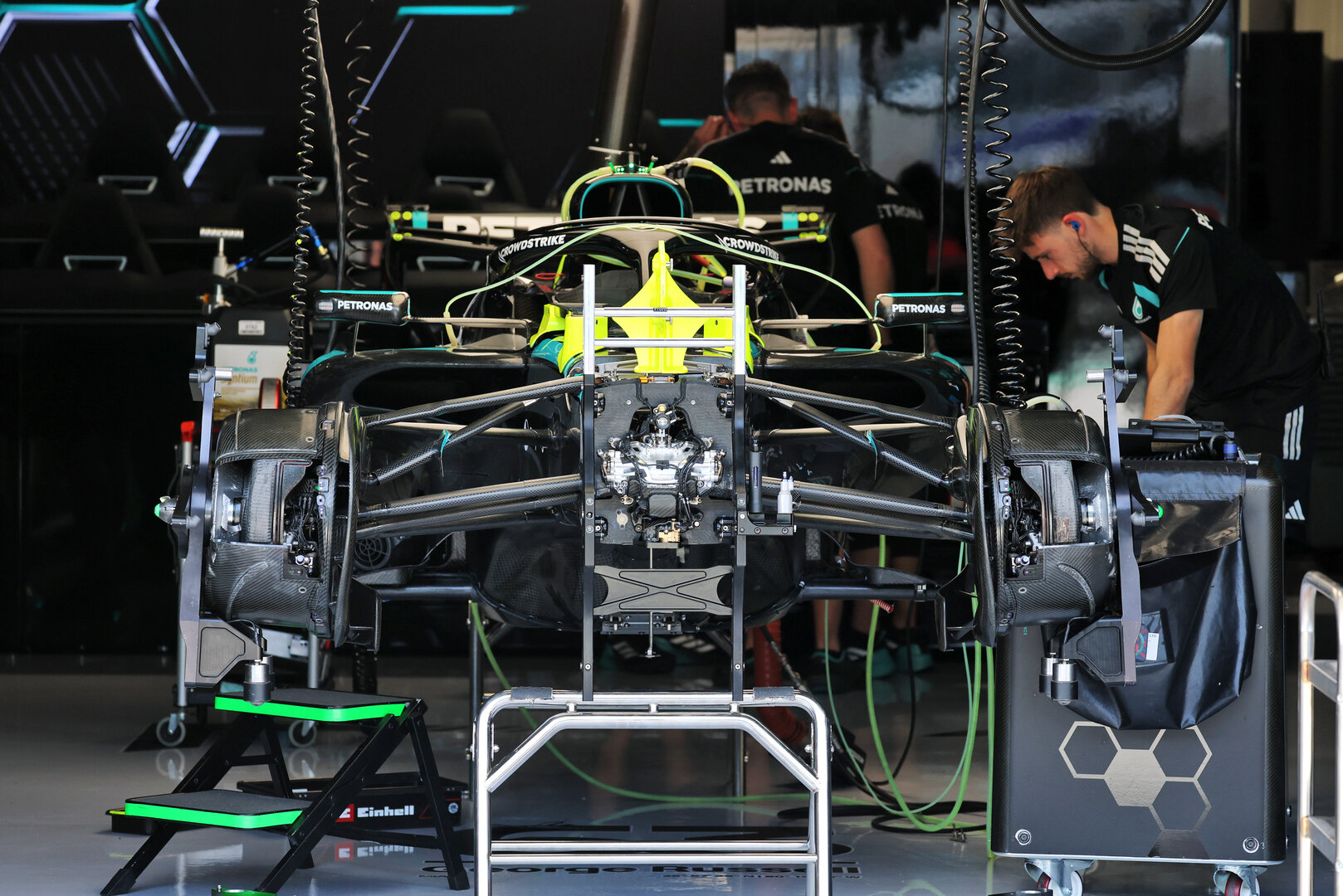 GP MIAMI, Mercedes AMG Formula One Team W17 prepared by meccanici in the pit garage.
30.04.2026. Formula 1 World Championship, Rd 4, Miami Grand Prix, Miami, Florida, USA, Preparation Day.
- www.xpbimages.com, EMail: requests@xpbimages.com © Copyright: Moy / XPB Images