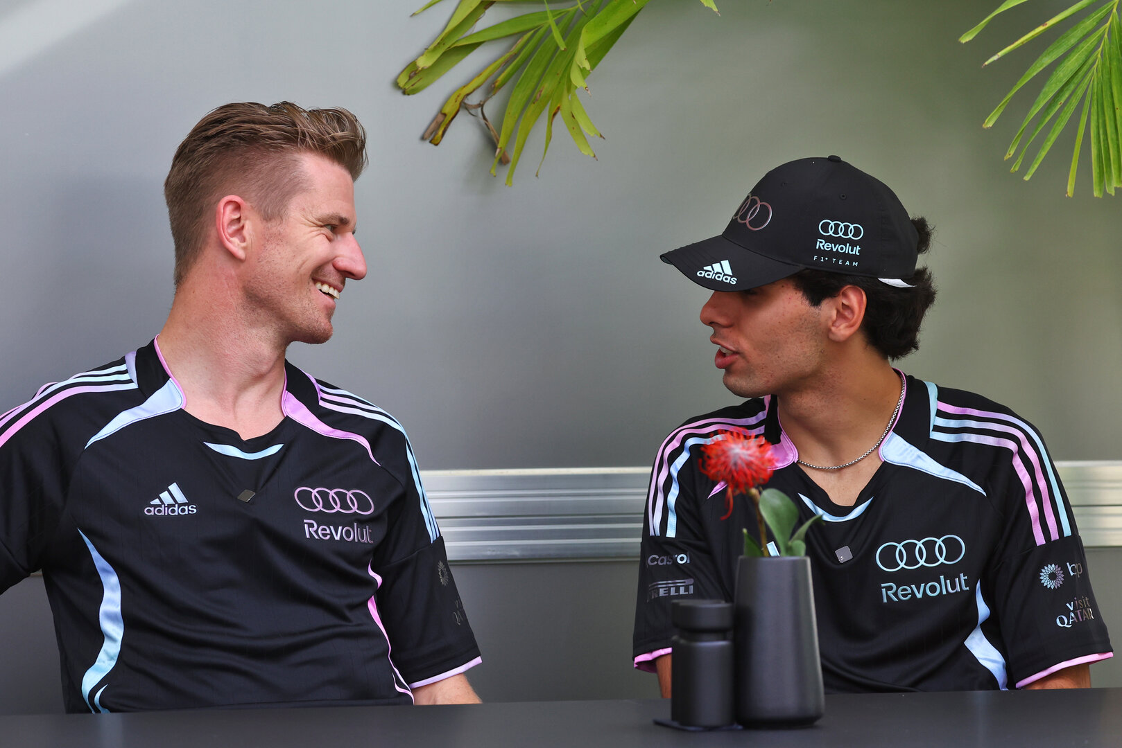 GP MIAMI, (L to R): Nico Hulkenberg (GER) Audi F1 Team with Gabriel Bortoleto (BRA) Audi F1 Team.
30.04.2026. Formula 1 World Championship, Rd 4, Miami Grand Prix, Miami, Florida, USA, Preparation Day.
- www.xpbimages.com, EMail: requests@xpbimages.com © Copyright: Patching / XPB Images