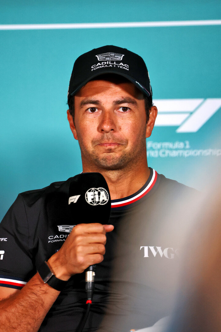 GP MIAMI, Sergio Perez (MEX) Cadillac Formula 1 Team in the FIA Press Conference.
30.04.2026. Formula 1 World Championship, Rd 4, Miami Grand Prix, Miami, Florida, USA, Preparation Day.
- www.xpbimages.com, EMail: requests@xpbimages.com © Copyright: Bearne / XPB Images