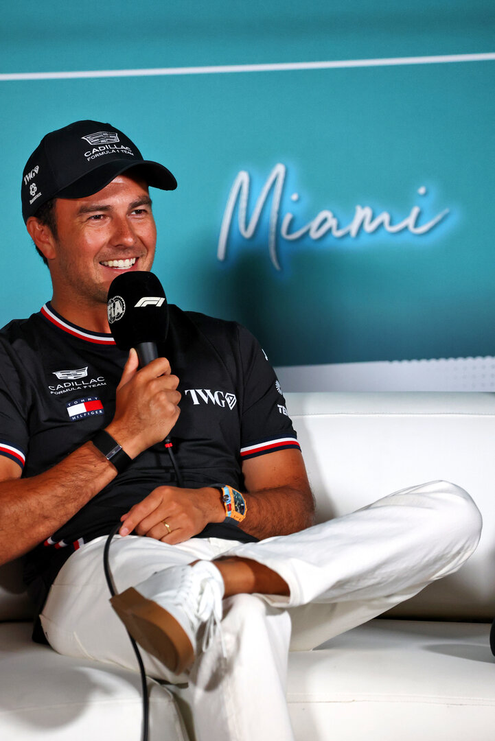 GP MIAMI, Sergio Perez (MEX) Cadillac Formula 1 Team in the FIA Press Conference.
30.04.2026. Formula 1 World Championship, Rd 4, Miami Grand Prix, Miami, Florida, USA, Preparation Day.
- www.xpbimages.com, EMail: requests@xpbimages.com © Copyright: Bearne / XPB Images