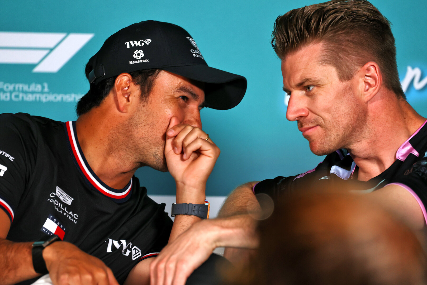 GP MIAMI, (L to R): Sergio Perez (MEX) Cadillac Formula 1 Team e Nico Hulkenberg (GER) Audi F1 Team in the FIA Press Conference.
30.04.2026. Formula 1 World Championship, Rd 4, Miami Grand Prix, Miami, Florida, USA, Preparation Day.
- www.xpbimages.com, EMail: requests@xpbimages.com © Copyright: Patching / XPB Images