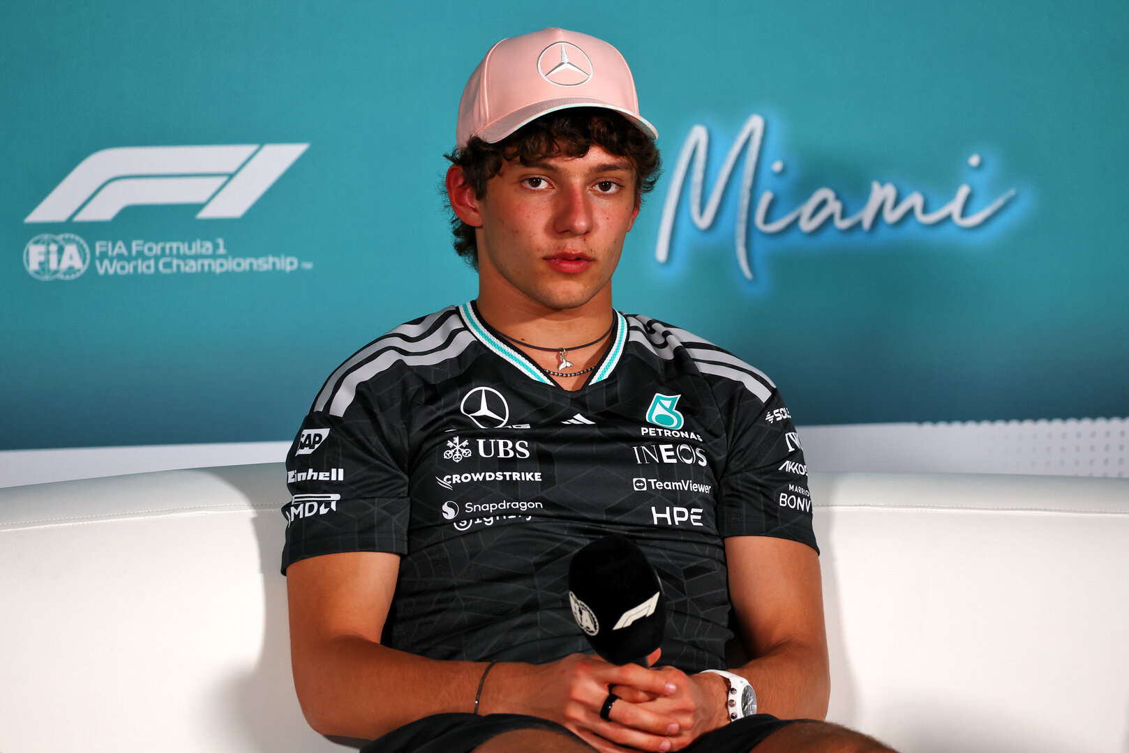 GP MIAMI, Andrea Kimi Antonelli (ITA) Mercedes AMG Formula One Team in the FIA Press Conference.
30.04.2026. Formula 1 World Championship, Rd 4, Miami Grand Prix, Miami, Florida, USA, Preparation Day.
- www.xpbimages.com, EMail: requests@xpbimages.com © Copyright: Patching / XPB Images