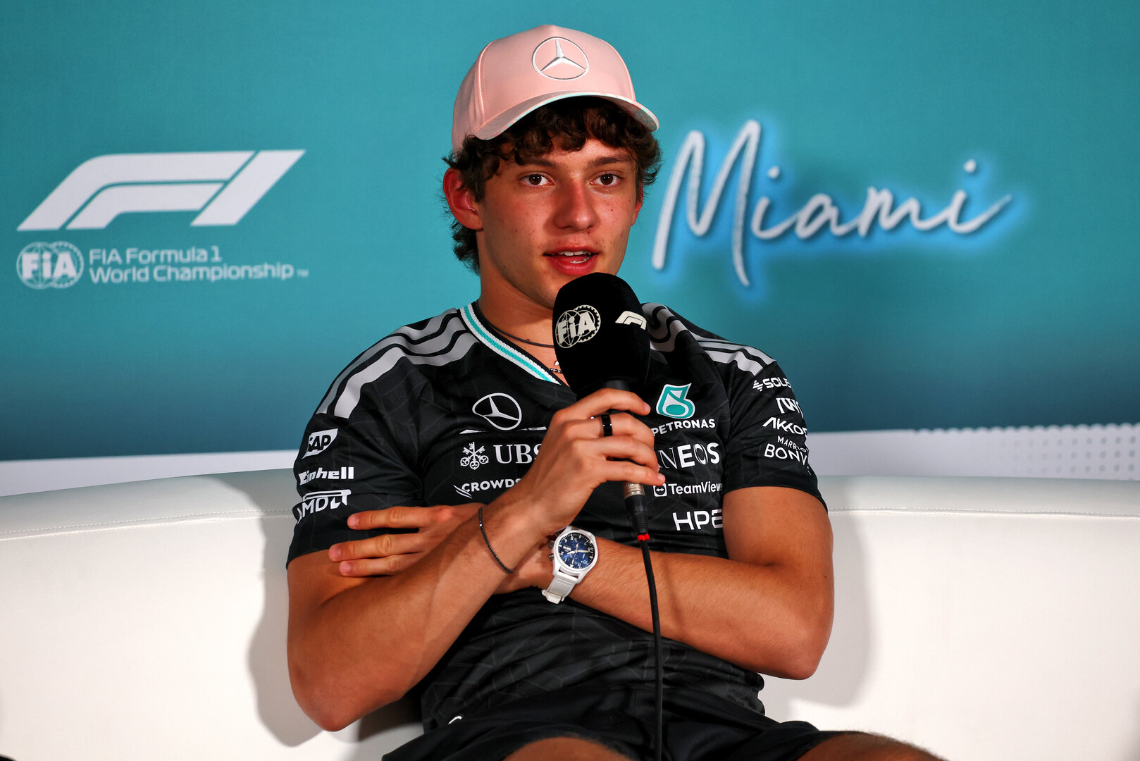 GP MIAMI, Andrea Kimi Antonelli (ITA) Mercedes AMG Formula One Team in the FIA Press Conference.
30.04.2026. Formula 1 World Championship, Rd 4, Miami Grand Prix, Miami, Florida, USA, Preparation Day.
- www.xpbimages.com, EMail: requests@xpbimages.com © Copyright: Patching / XPB Images