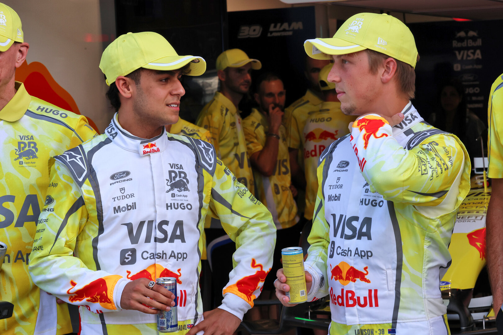 GP MIAMI, (L to R): Arvid Lindblad (GBR) Racing Bulls Formula One Team with team mate Liam Lawson (NZL) Racing Bulls Formula One Team.
30.04.2026. Formula 1 World Championship, Rd 4, Miami Grand Prix, Miami, Florida, USA, Preparation Day.
- www.xpbimages.com, EMail: requests@xpbimages.com © Copyright: Batchelor / XPB Images
