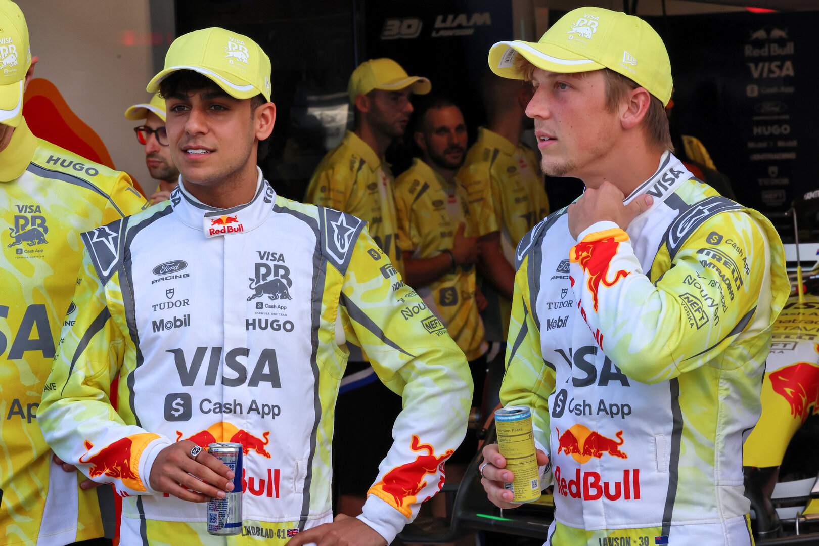GP MIAMI, (L to R): Arvid Lindblad (GBR) Racing Bulls Formula One Team with team mate Liam Lawson (NZL) Racing Bulls Formula One Team.
30.04.2026. Formula 1 World Championship, Rd 4, Miami Grand Prix, Miami, Florida, USA, Preparation Day.
- www.xpbimages.com, EMail: requests@xpbimages.com © Copyright: Batchelor / XPB Images