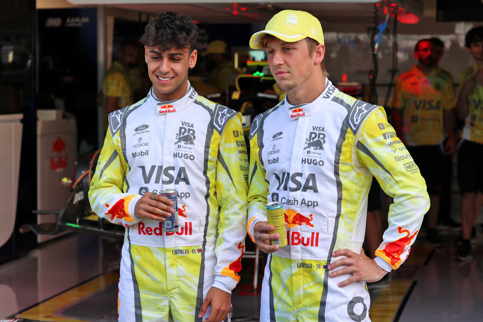 GP MIAMI, (L to R): Arvid Lindblad (GBR) Racing Bulls Formula One Team with team mate Liam Lawson (NZL) Racing Bulls Formula One Team.
30.04.2026. Formula 1 World Championship, Rd 4, Miami Grand Prix, Miami, Florida, USA, Preparation Day.
- www.xpbimages.com, EMail: requests@xpbimages.com © Copyright: Batchelor / XPB Images