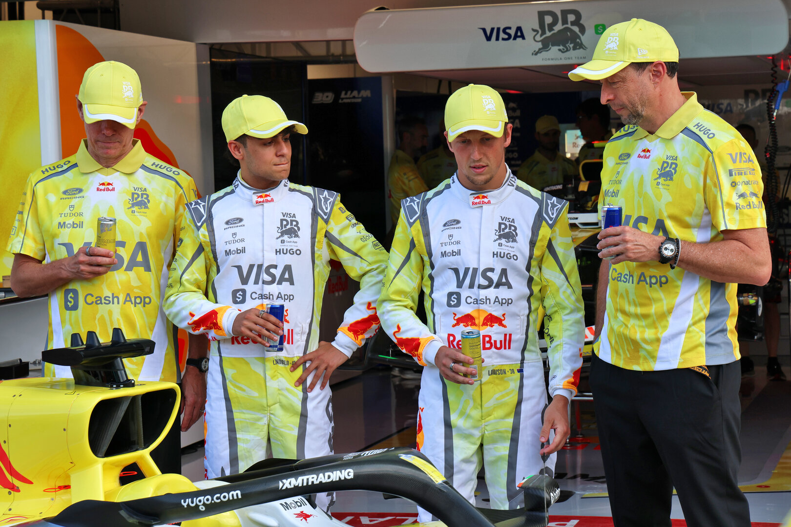 GP MIAMI, (L to R): Alan Permane (GBR) Racing Bulls Formula One Team Team Principal; Arvid Lindblad (GBR) Racing Bulls Formula One Team; Liam Lawson (NZL) Racing Bulls Formula One Team; Peter Bayer (AUT) Racing Bulls Formula One Team Chief Executive Officer.
30.04.2026. Formula 1 World Championship, Rd 4, Miami Grand Prix, Miami, Florida, USA, Preparation Day.
- www.xpbimages.com, EMail: requests@xpbimages.com © Copyright: Batchelor / XPB Images