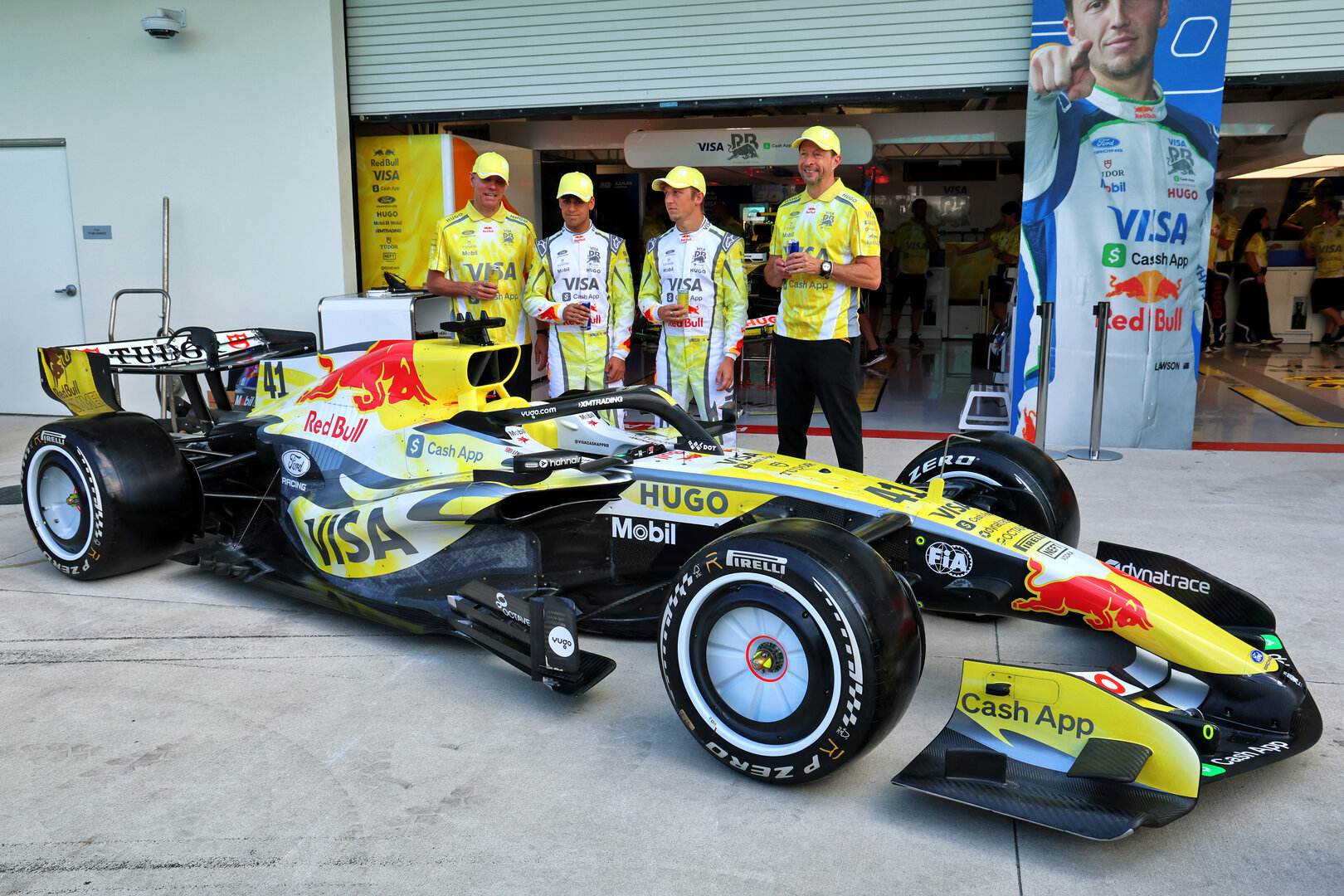 GP MIAMI, (L to R): Alan Permane (GBR) Racing Bulls Formula One Team Team Principal; Arvid Lindblad (GBR) Racing Bulls Formula One Team; Liam Lawson (NZL) Racing Bulls Formula One Team; Peter Bayer (AUT) Racing Bulls Formula One Team Chief Executive Officer - Racing Bulls Formula One Team VCARB 03 Miami livery.
30.04.2026. Formula 1 World Championship, Rd 4, Miami Grand Prix, Miami, Florida, USA, Preparation Day.
- www.xpbimages.com, EMail: requests@xpbimages.com © Copyright: Batchelor / XPB Images