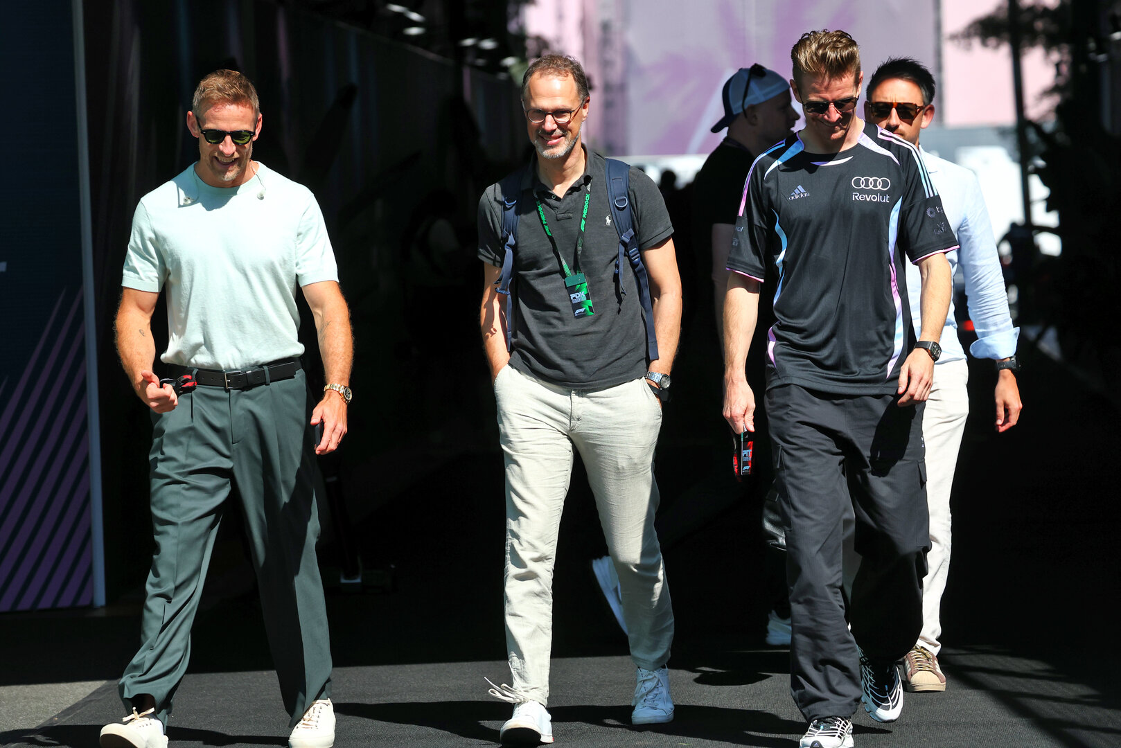 GP MIAMI, Jenson Button (GBR) Sky Sports F1 Presenter / Aston Martin F1 Team Ambassador (Left) e Nico Hulkenberg (GER) Audi F1 Team (Right).
01.05.2026. Formula 1 World Championship, Rd 4, Miami Grand Prix, Miami, Florida, USA, Sprint Qualifiche Day.
- www.xpbimages.com, EMail: requests@xpbimages.com © Copyright: Bearne / XPB Images