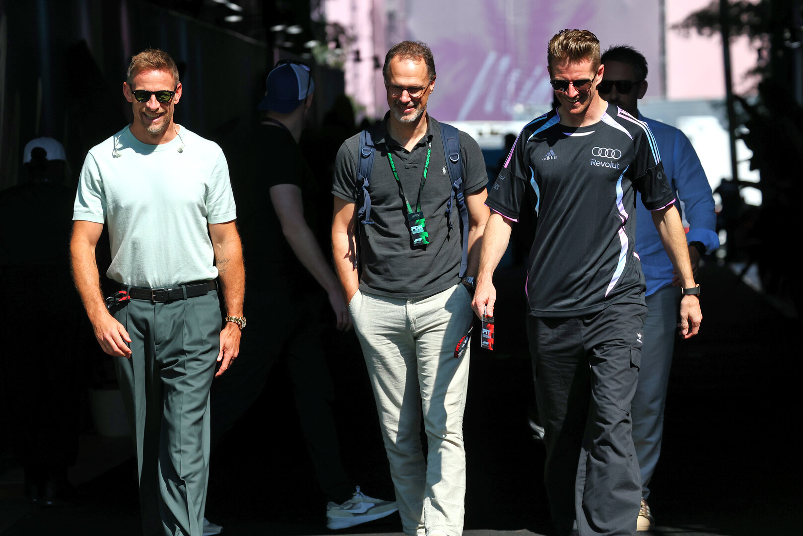 GP MIAMI, Jenson Button (GBR) Sky Sports F1 Presenter / Aston Martin F1 Team Ambassador (Left) e Nico Hulkenberg (GER) Audi F1 Team (Right).
01.05.2026. Formula 1 World Championship, Rd 4, Miami Grand Prix, Miami, Florida, USA, Sprint Qualifiche Day.
- www.xpbimages.com, EMail: requests@xpbimages.com © Copyright: Bearne / XPB Images