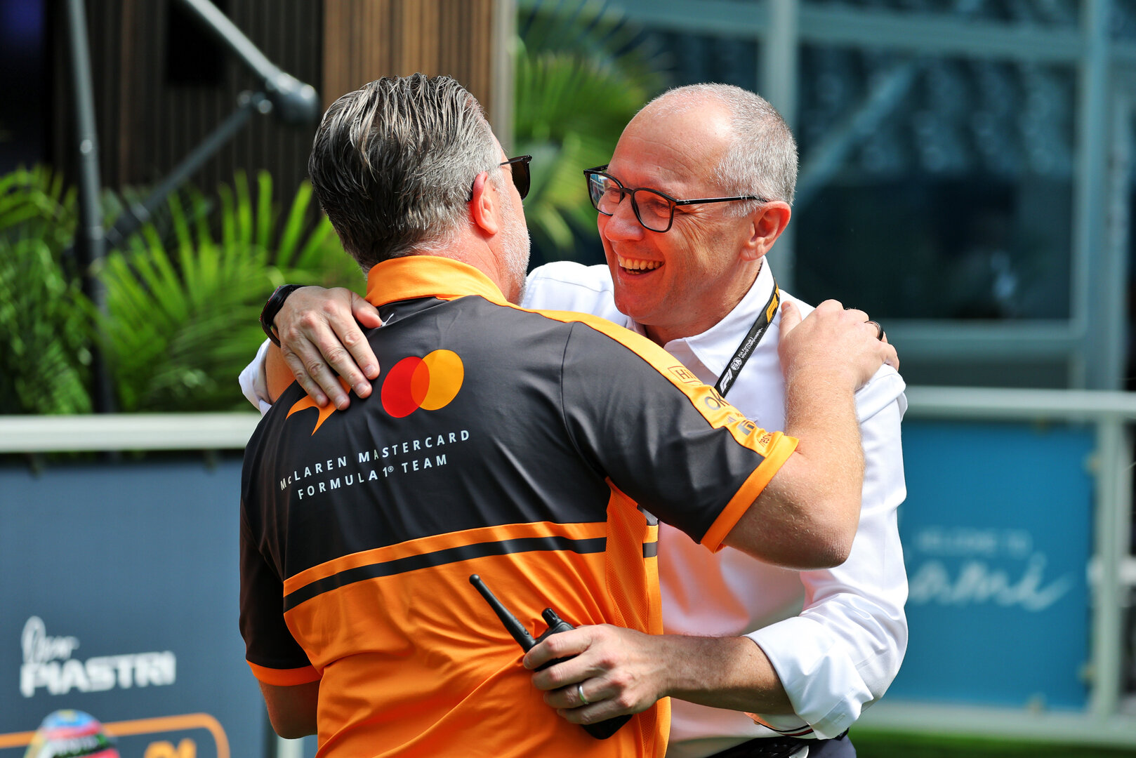 GP MIAMI, (L to R): Zak Brown (USA) McLaren F1 Team Executive Director with Stefano Domenicali (ITA) Formula One President e CEO.
01.05.2026. Formula 1 World Championship, Rd 4, Miami Grand Prix, Miami, Florida, USA, Sprint Qualifiche Day.
- www.xpbimages.com, EMail: requests@xpbimages.com © Copyright: Moy / XPB Images