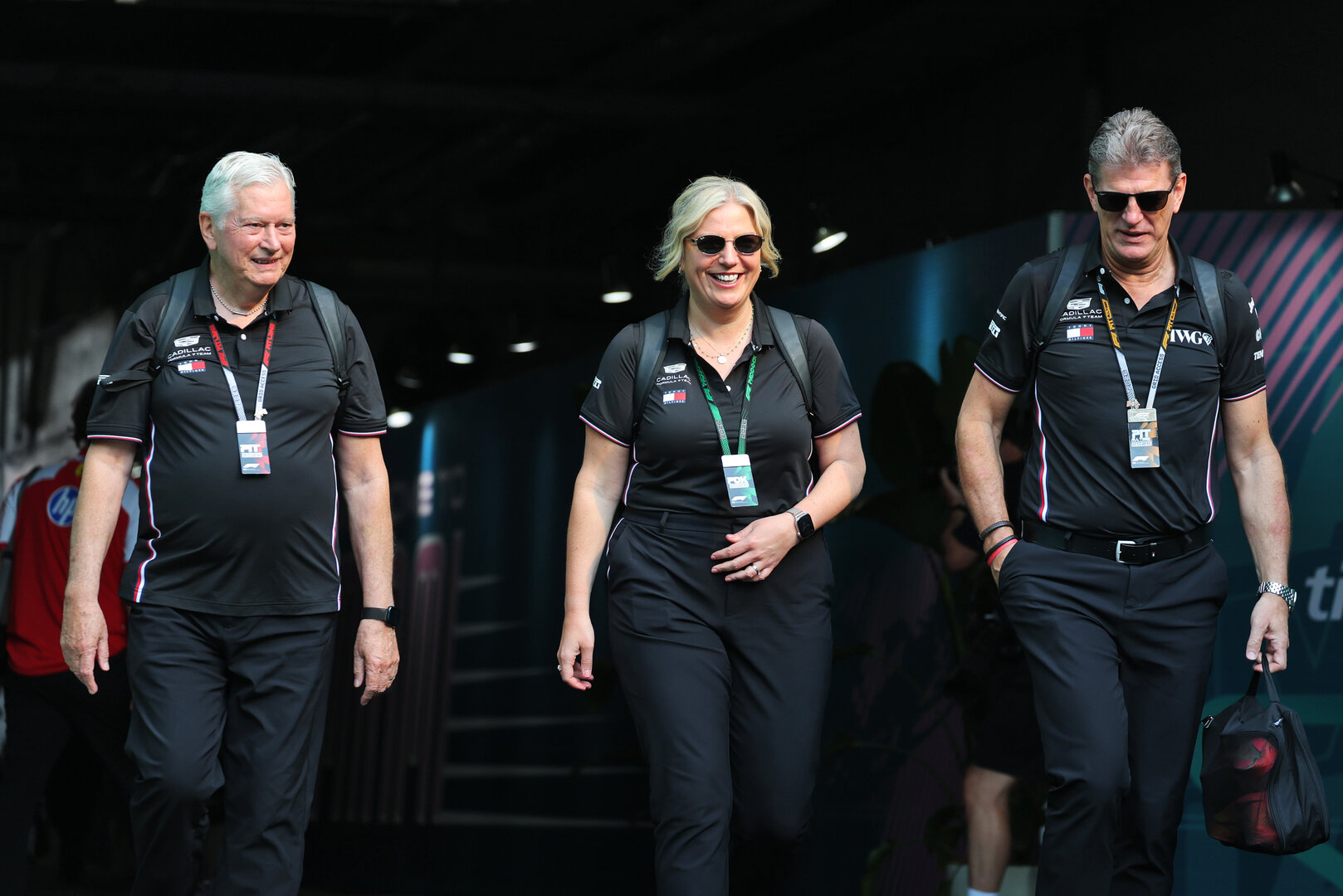 GP MIAMI, (L to R): Pat Symonds (GBR) Cadillac Formula 1 Team Executive Engineering Consultant wwi Laura Marchant (GBR) Cadillac Formula 1 Team Executive Assistant e Graeme Lowdon (GBR) Cadillac Formula 1 Team, Team Principal.
02.05.2026. Formula 1 World Championship, Rd 4, Miami Grand Prix, Miami, Florida, USA, Sprint e Qualifiche Day.
- www.xpbimages.com, EMail: requests@xpbimages.com © Copyright: Moy / XPB Images