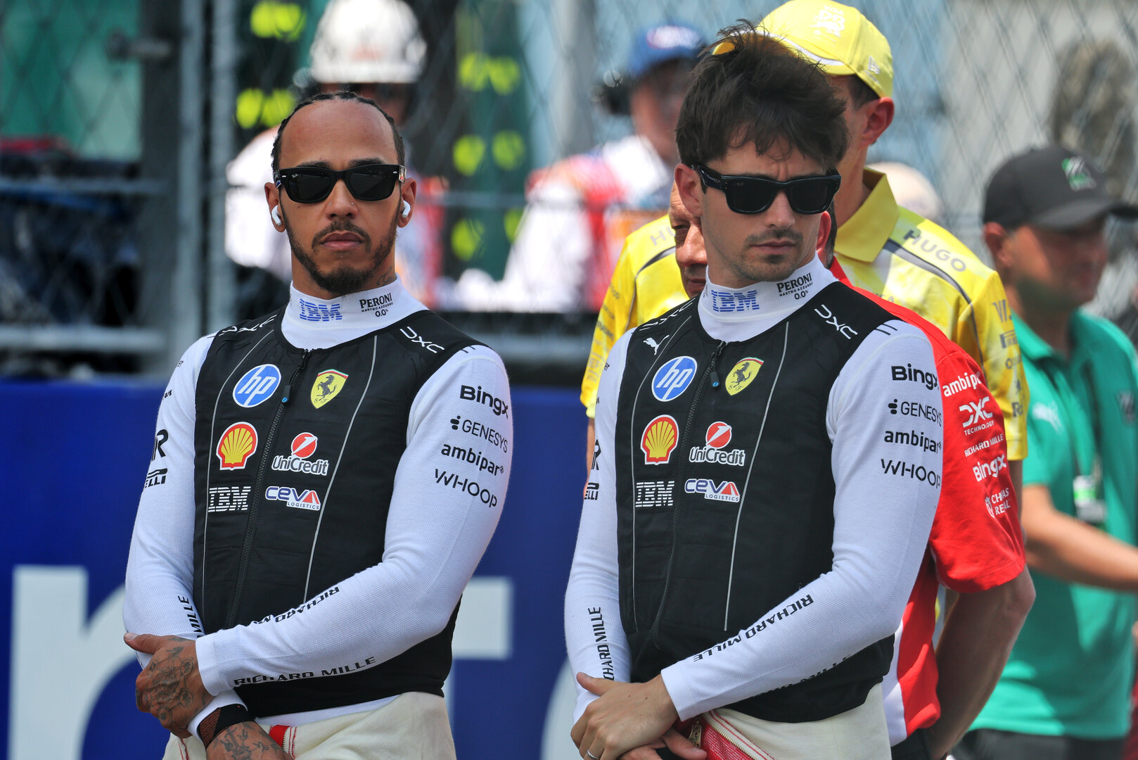 GP MIAMI, (L to R): Lewis Hamilton (GBR) Ferrari e Charles Leclerc (MON) Ferrari as the grid pays its respects to Alex Zanardi (ITA).
02.05.2026. Formula 1 World Championship, Rd 4, Miami Grand Prix, Miami, Florida, USA, Sprint e Qualifiche Day.
- www.xpbimages.com, EMail: requests@xpbimages.com © Copyright: Moy / XPB Images