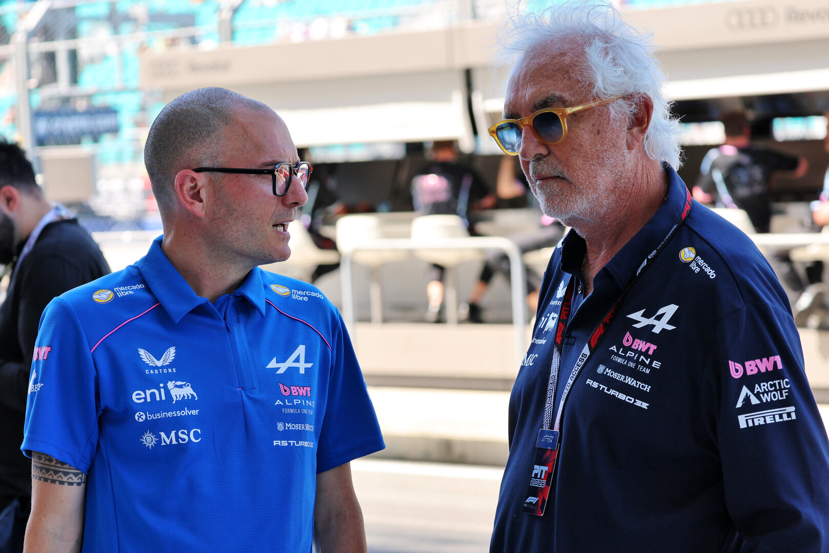 GP MIAMI, (L to R): David Sanchez (FRA) Alpine F1 Team Executive Technical Director with Flavio Briatore (ITA) Alpine F1 Team Executive Advisor.
02.05.2026. Formula 1 World Championship, Rd 4, Miami Grand Prix, Miami, Florida, USA, Sprint e Qualifiche Day.
- www.xpbimages.com, EMail: requests@xpbimages.com © Copyright: Batchelor / XPB Images